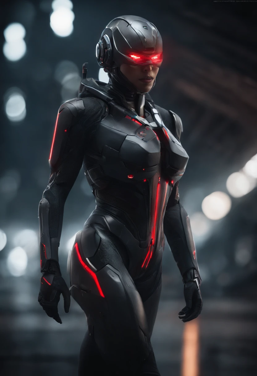 lizzyC1, ((best quality)), ((masterpiece)), (detailed), Midjourney Style, close-up, woman, robot, red eyes, concept art, inspired by Marek Okon, digital art, Crysis Nanosuit, futuristic, (glowing elements:1.1), 4:3 aspect ratio, dynamic duo，upper body