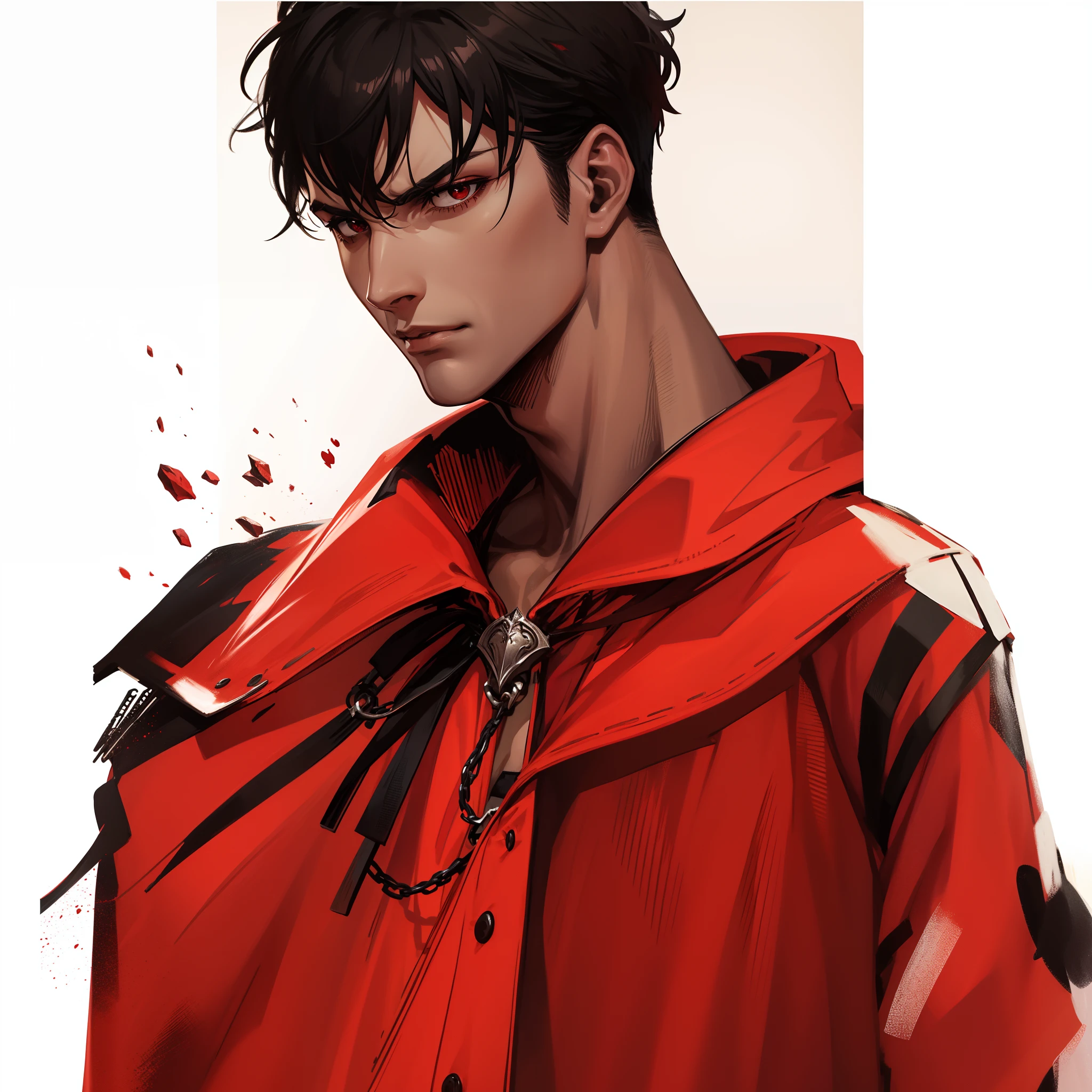 Homem negro,roupas medieval cor vermelha,forte, expression of anger