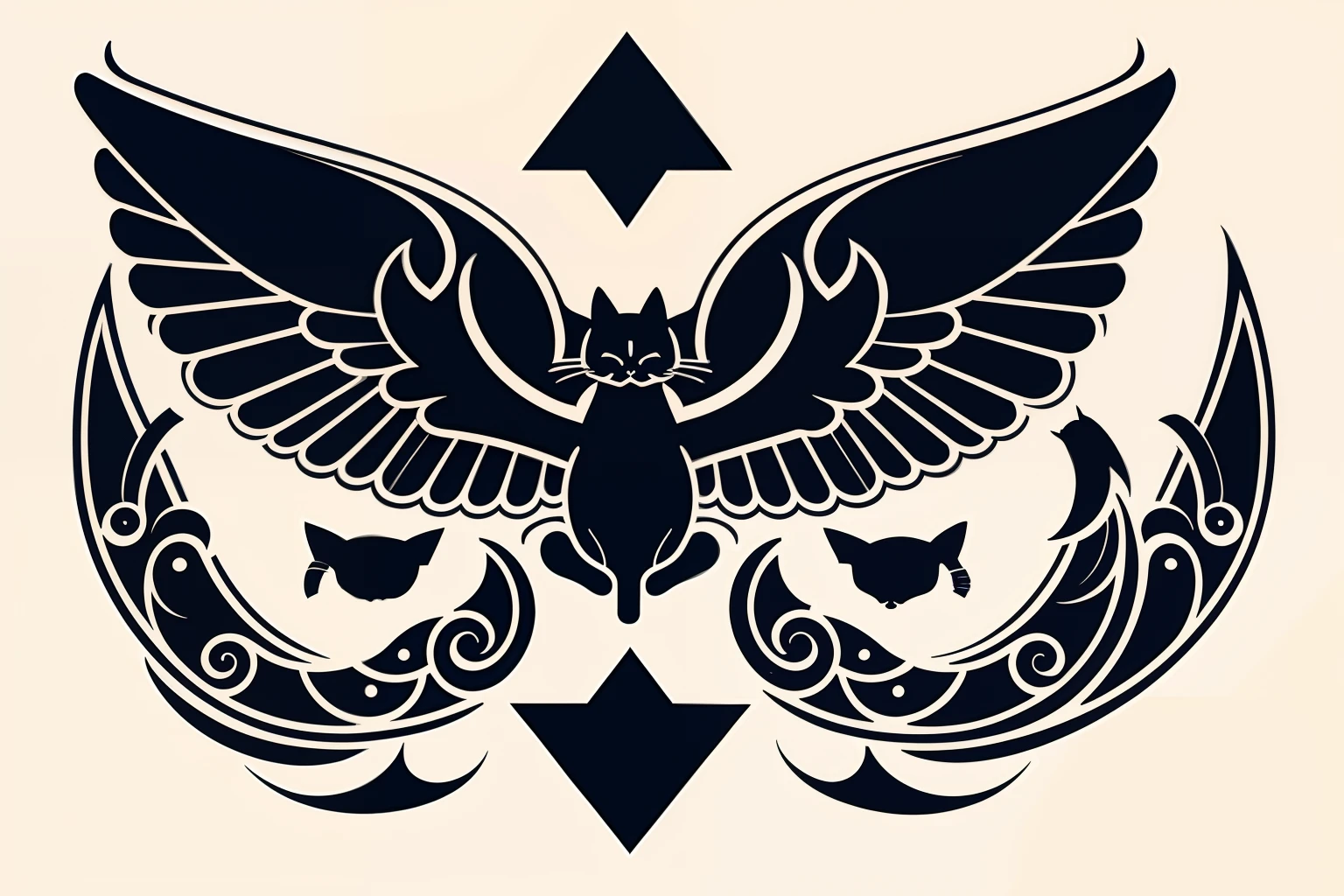 cafes, Logo, vector, line-drawing, Design, inspiration, Straight, symmetry,Cat、Devil's Wings