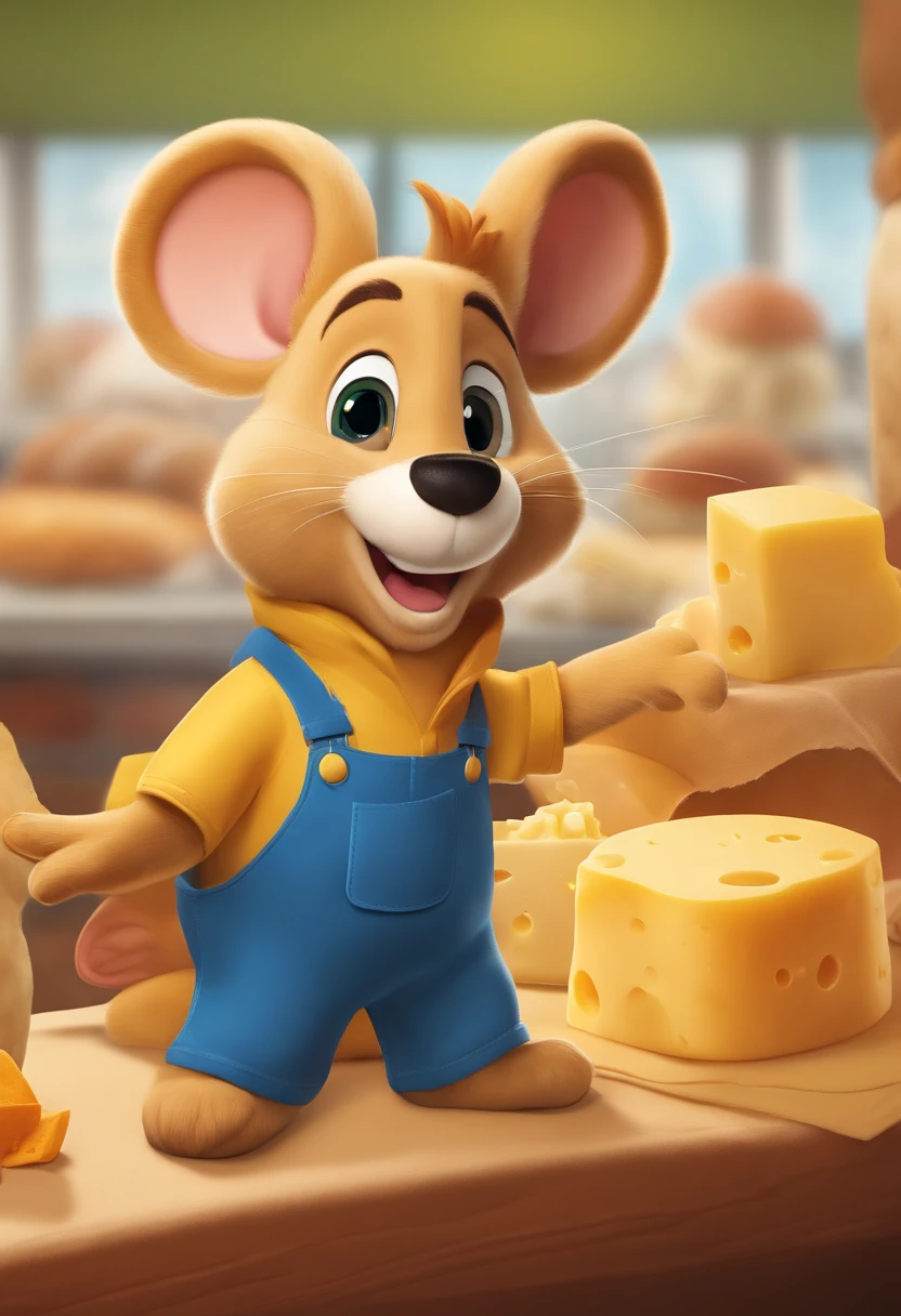 Mascot for a cheese bread factory. Target Audience: 2 a 15 anos. Que transmitisse alegria e fofura.cores kids.It shouldn't be a fat mascot, sem carisma e triste.deve ser juvenil. divertido.suggestion: Mouse with a cheese bun in hand.