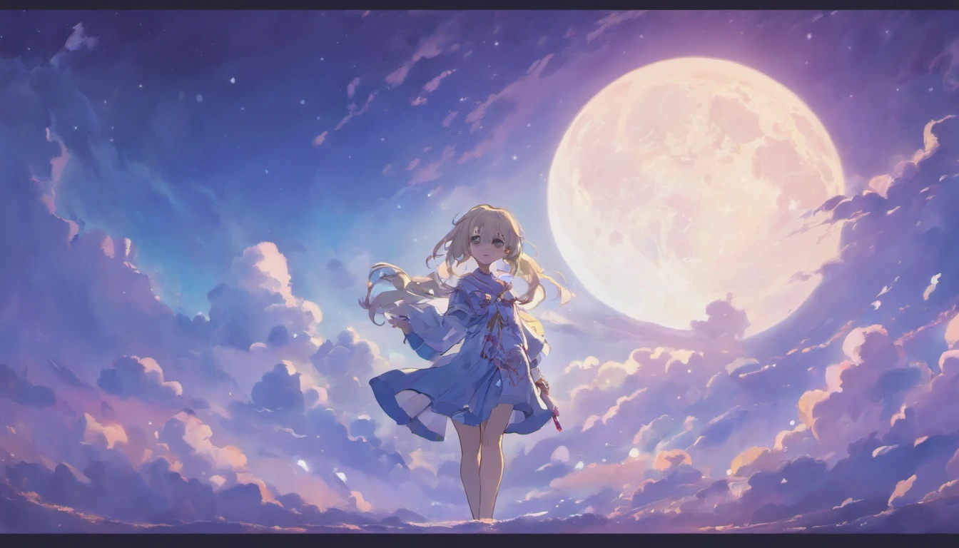 Mid-Autumn Festival,moon full,Surrounded by white clouds，the night，waterface，inverted image