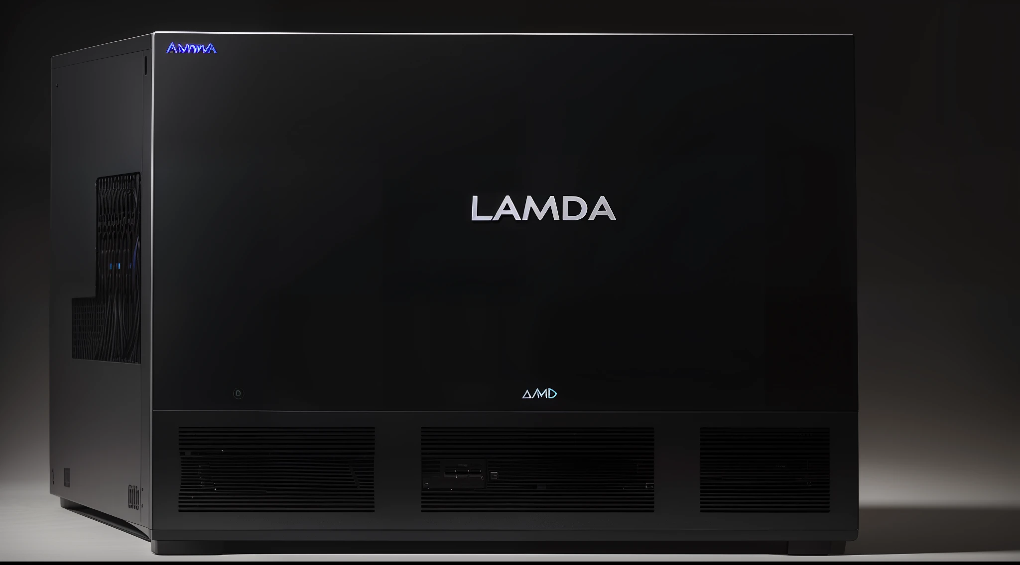 A large, black computer server with the words "LaMDA" written on it.