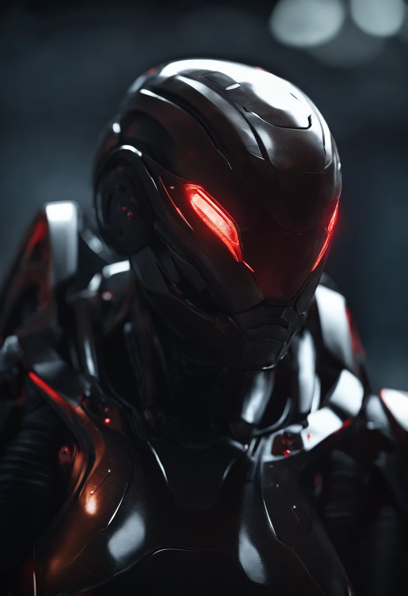 lizzyC1, ((best quality)),((masterpiece)),(detailed), Midjourney Style, close-up, woman, robot, red eyes, concept art, inspired by Marek Okon, digital art, Crysis Nanosuit, futuristic, (glowing elements:1.1), 4:3 aspect ratio,upper body