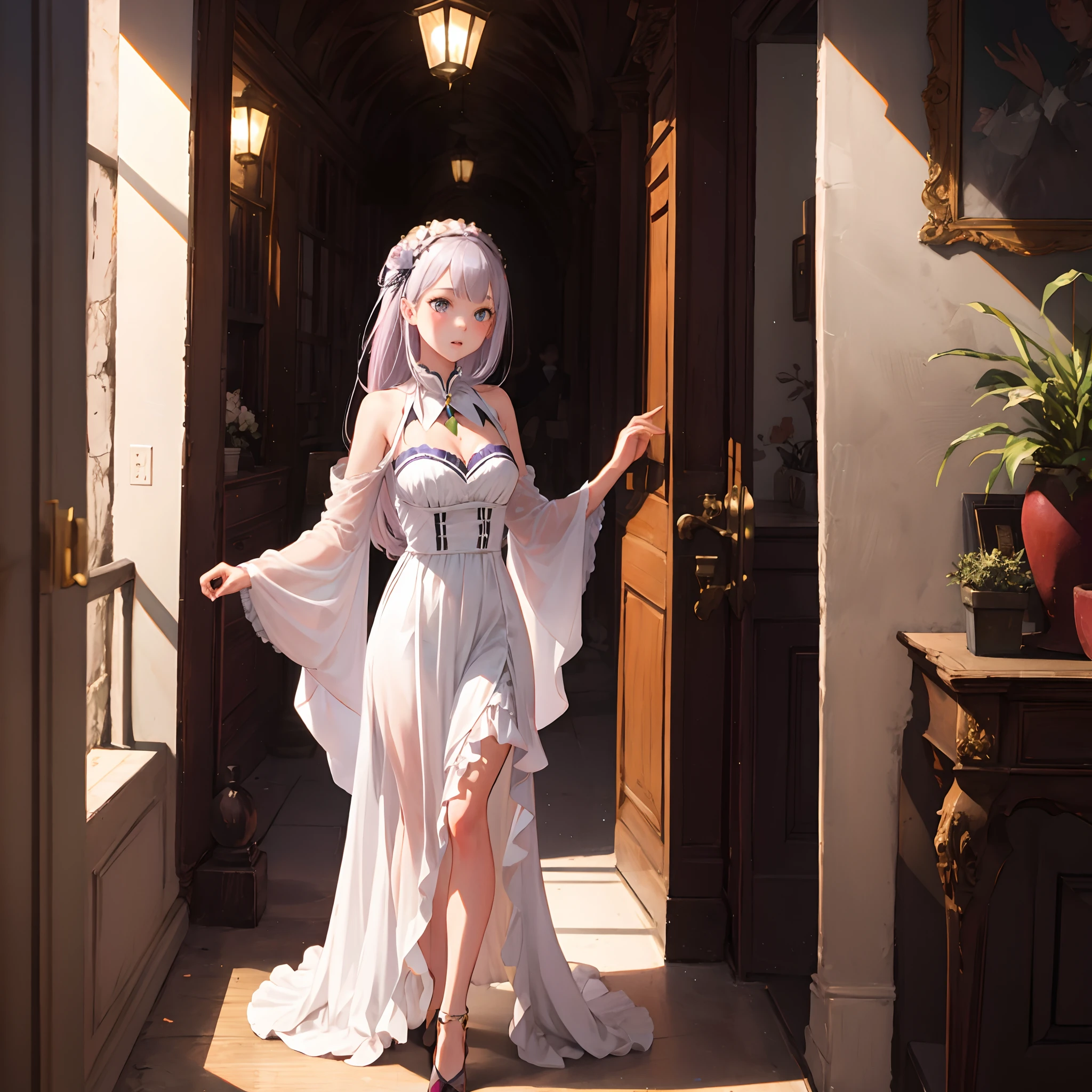 Emilia as a full grown adult, 1girl, long formal dress