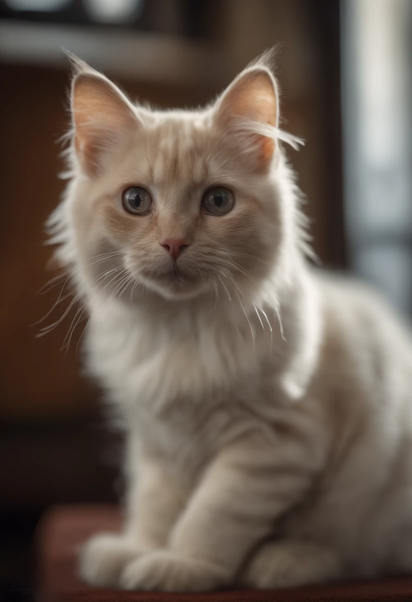 (Best quality,4K,8K,A high resolution,Masterpiece:1.2),Ultra-detailed,(Realistic,Photorealistic,photo-realistic:1.37),A cute little cat trembled slightly,Soft fur texture,Delicate paw pads,Expressive eyes,Cute twitchy beard,Hints of vulnerability,Gently wagging tail,playful pose,Art cat illustration,Subtle color palette,Natural lighting