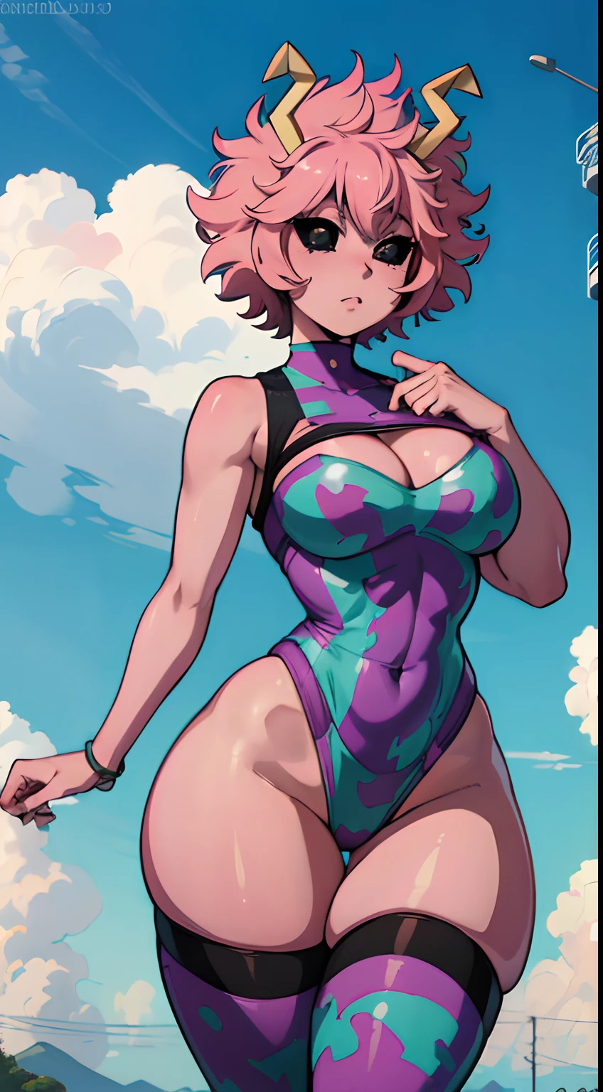 (best quality:1.3), Mina Ashido by boku no hero, (cabelo rosa), peituda, clivagem, sedutora, sexy, body curvy, bunda grande, peitos grandes,