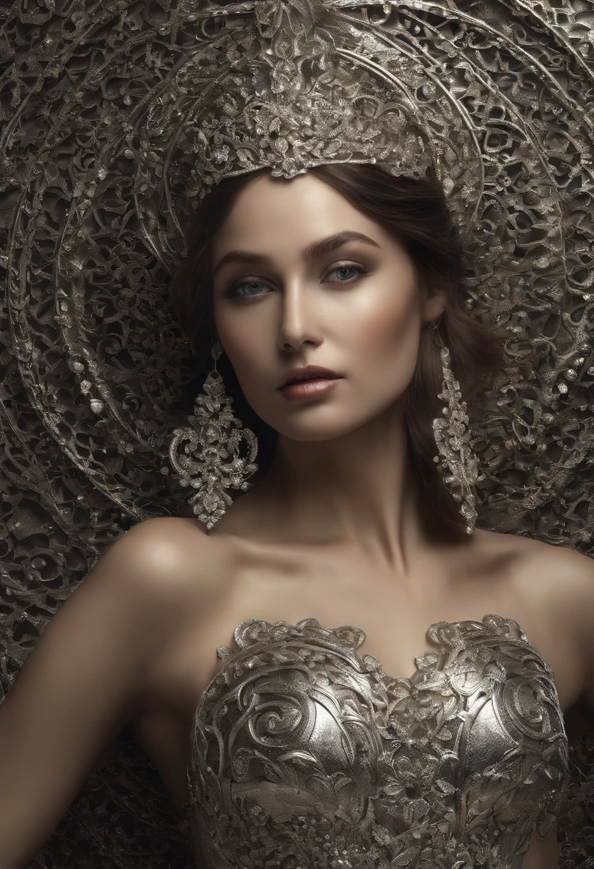 (Silver fittings based on very beautiful models), (Solo), ((Her facial features are beautiful and elegant)), (Her roots are in Eastern Europe and Asia), Double eyelids, (Slightly thick sexy lips:1.2), Ultra-fine and incredibly high-resolution silver-toned hardware, Highly detailed facial textures, Impressive body shape, curvy build,Very attractive woman, Get rid of ultra-high resolution textures, High-resolution body rendering ,Big eyes, unique masterpiece, incredibly high resolution, Highly detailed, Stunning silver work, A one-of-a-kind silver sculpture,Highlight your curve, Break (Silver jewelry in the shape of a very beautiful woman, Shiny and shiny), (Lapis lazuli colored gemstones are very effective as accents), (Crafted with meticulous precision), ((In addition to the predominantly female,Some are engraved with very intricate patterns)), ((Delicate and elegant silver jewelry)), Break ((Top quality, 8K)), Clear focus: 1.2, (layered cut, Large: 1.2), (beauty with perfect body: 1.4), (Beautiful shape and: 1.3), Thin waist