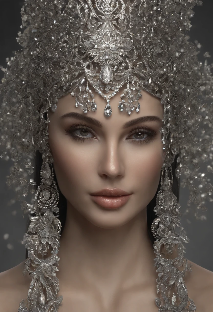 (Silver fittings based on very beautiful models), (Solo), ((Her facial features are beautiful and elegant)), (Her roots are in Eastern Europe and Asia), Double eyelids, (Slightly thick sexy lips:1.2), Ultra-fine and incredibly high-resolution silver-toned hardware, Highly detailed facial textures, Impressive body shape, curvy build，Very attractive woman, Get rid of ultra-high resolution textures, High-resolution body rendering ,Big eyes, unique masterpiece, incredibly high resolution, Highly detailed, Stunning silver work, A one-of-a-kind silver sculpture，Highlight your curve, Break (Silver jewelry in the shape of a very beautiful woman, Shiny and shiny), (Crafted with meticulous precision), ((In addition to the predominantly female，Some are engraved with very intricate patterns)), ((Delicate and elegant silver jewelry)), Break ((Top quality, 8K)), Clear focus: 1.2, (layered cut, Large: 1.2), (beauty with perfect body: 1.4), (Beautiful shape and: 1.3), Thin waist