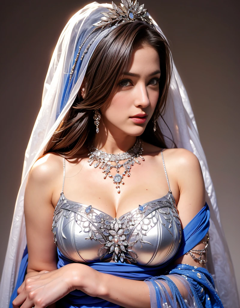 (Silver accessories modeled after a very beautiful model), (Solo), ((Her facial features are beautiful and elegant)), (Her roots are in Eastern Europe and Asia), Double eyelids, (Slightly thick and sexy lips:1.2), super detailed and incredibly high resolution silver accessories, highly detailed facial textures, impressive body shape, curvy and very attractive women, BREAK ultra high resolution textures, high resolution body rendering ,Big Eyes, Unique Masterpiece, Incredible High Resolution, Highly Detailed, Stunning Silverwork, A one-of-a-kind silver sculpture that highlights curvaceous beauty, BREAK (Silver Jewelry in the Shape of a Very Beautiful Woman, Shiny and Shiny), (Lapis-colored gemstones are very effective as an accent), (Exquisitely Crafted), ((The parts other than the main woman are engraved with very intricate patterns)), ((Detailed and elegant silverwork)), BREAK ((Top quality, 8k)), Clear focus: 1.2, (Layered cut, large: 1.2), (Beauty with perfect figure: 1.4), (Beautiful shape and big breasts: 1.3), Thin waist