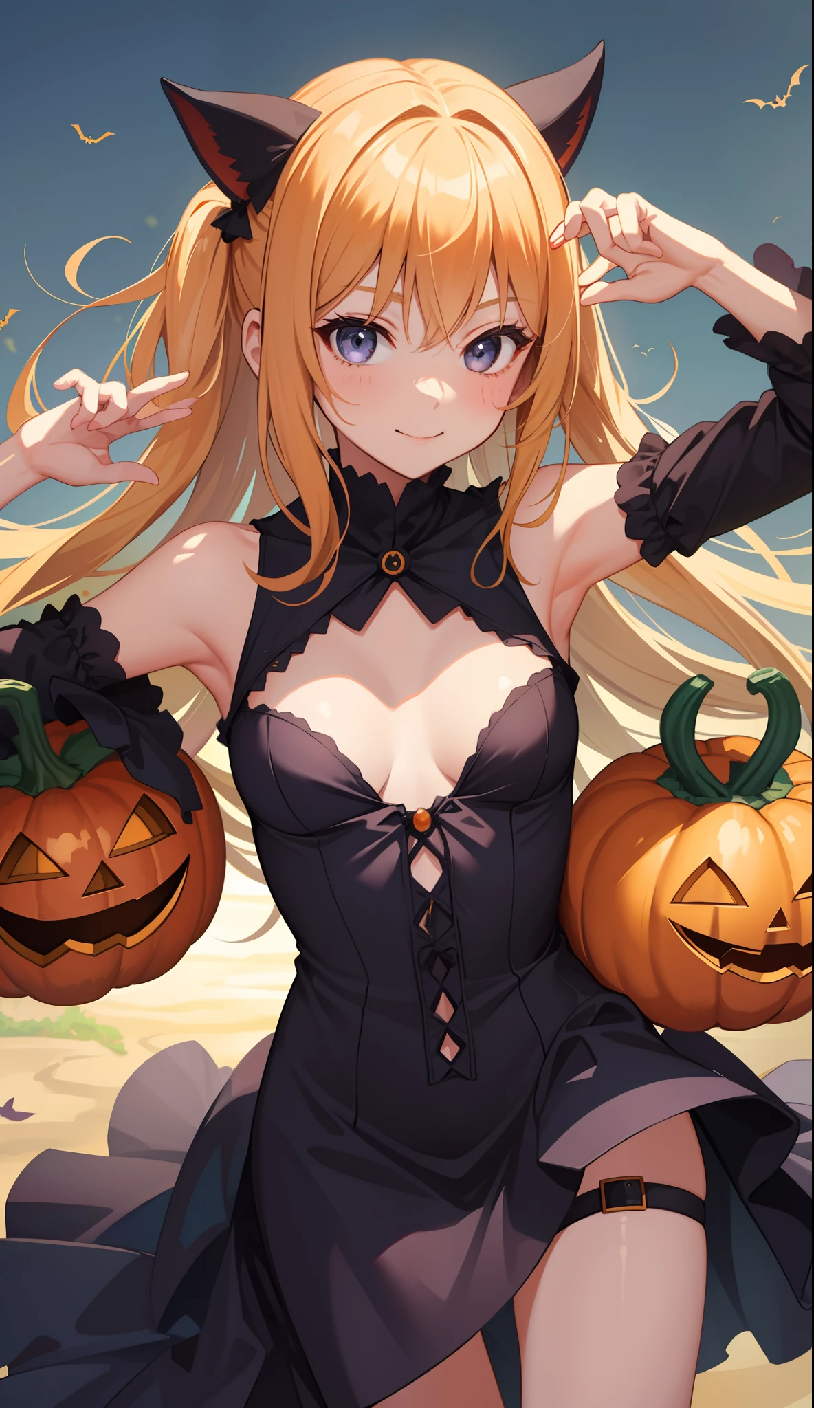 1girl in、AS-Adult、A smile、Halloween、Pumpkin costume(small tits)、Upper body portrait、