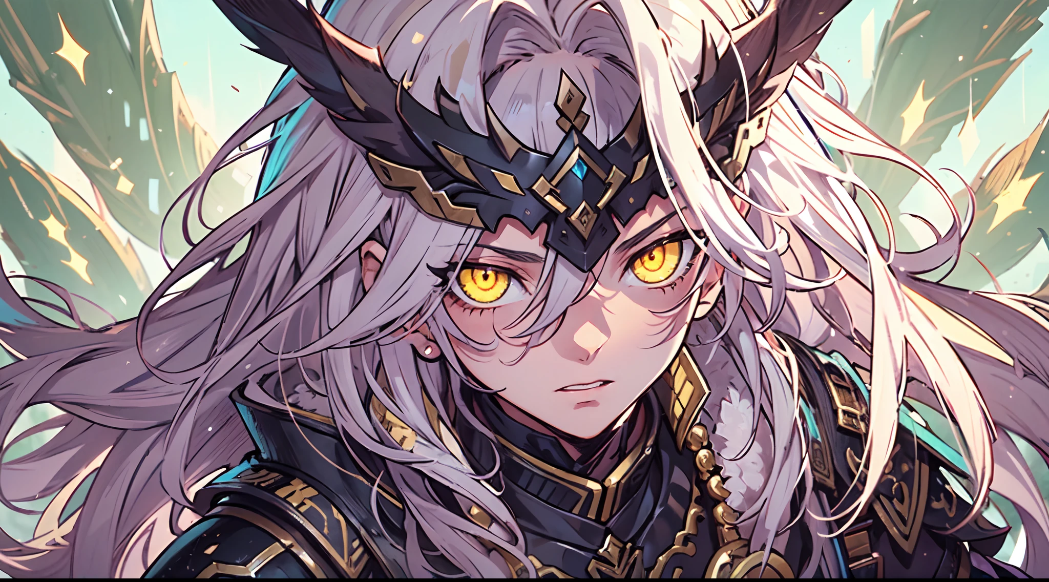 1 Boy, Xin From Kingdom Anime, Armored With Pure Black Warlord Armor With A Cape, Ultra High Definition, 8k, Handsome, Black And Yellow Pupil Eyes, Long White Hair, Ancient Kingdom Background, Extremely Detailed,