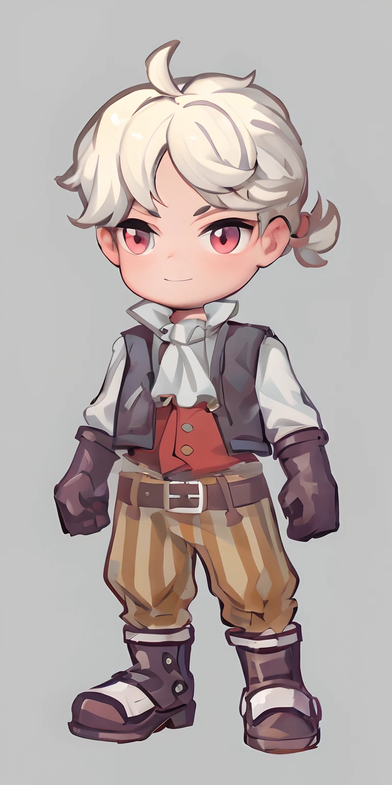 Cartoon drawing of a boy in a vest and boots, portrait of a small, thancred waters in style of wlop, cute character, Character artwork, character full body portrait, full body portrait of a short!, ( ( concept art of character ) ), human male character art, Stylized anime, [ Character design ], Anime Stylization, detailed character art，European and American cartoons，Black and white emphasis，Blocking，Structurally sound，