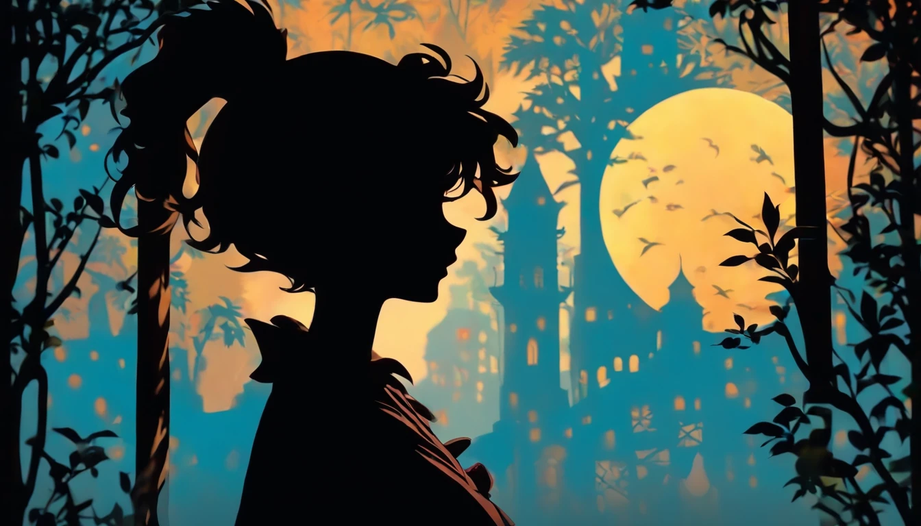 (Silhouette Art,cutouts:1.6)
(((Paper cutting art,A world where only black exists:1.3)

(Cowboy Shot),1 girl,Solo,
(Rabbit-eared girl,profile:1.2),white, Clear and beautiful face,15 Nights、lapin、Mochi

break
(Light blue moon)
Textured glass background,Arcana World