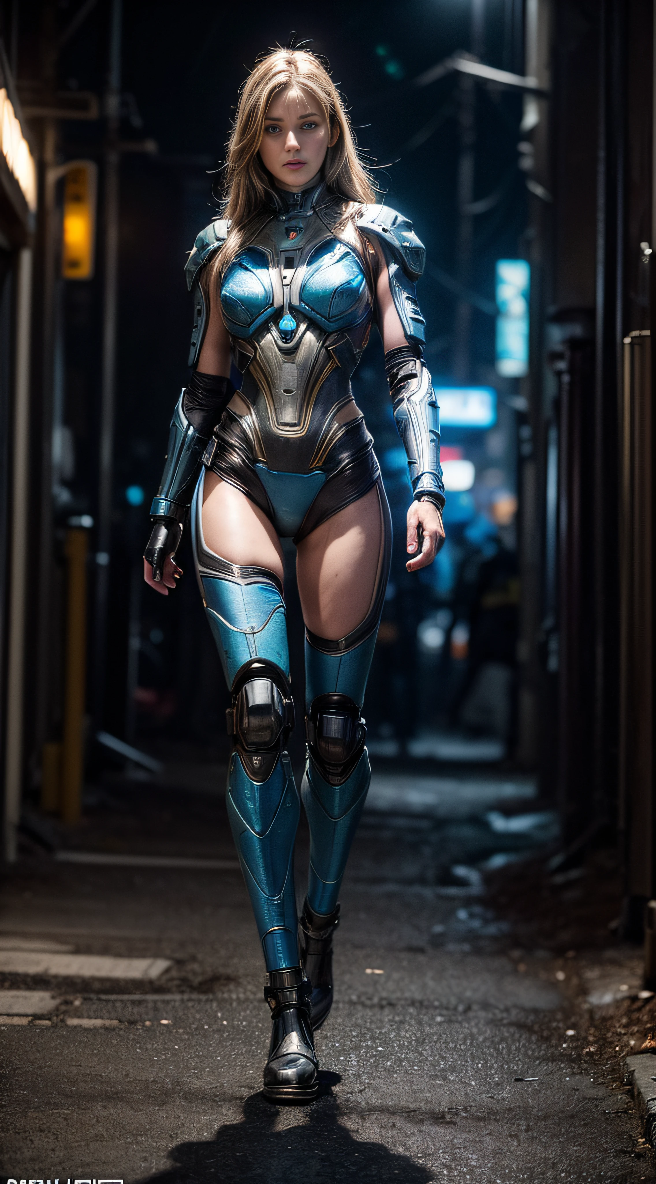 Create a formidable gangster woman, characterized by a striking blue mohawk hairstyle, embodying a "bitch" persona with an aura of Womancore. She is a picture of perfection at 32, boasting a fit physique with muscular abs, a tiny waist, and a GIGANTIC BOOTY that commands attention. Her complexion is a strikingly beautiful blend of rich melanin tones.
Dressed in a mech armor suit inspired by the goddesses Aphrodite, Jean Grey, and a sultry Brazilian beauty, she exudes an allure that is hard to resist. The suit is crafted with intricate details