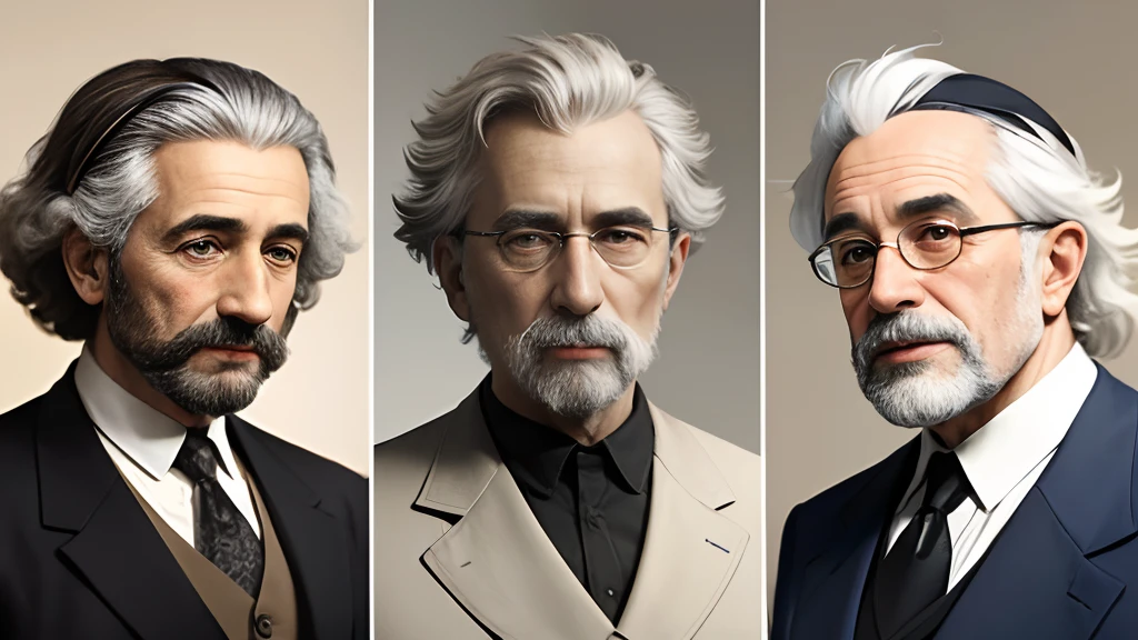 A collage of notable figures from modern Jewish history, como Albert Einstein, Sigmund Freud e Golda Meir, representing Jewish contributions to diverse fields.