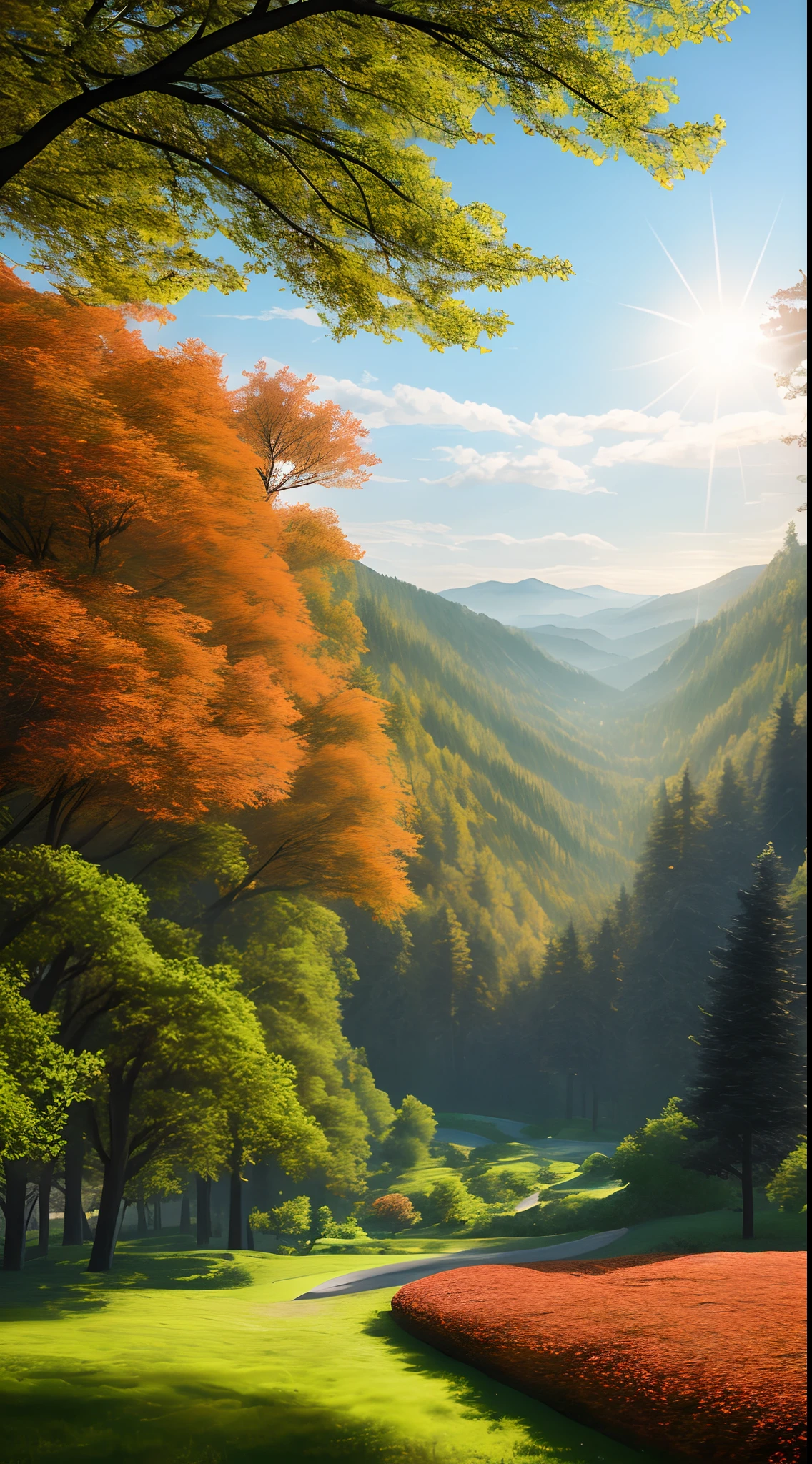 masterpiece, best quality, high quality, highly detailed CG unified 8k wallpaper beautiful landscape oil painting, award-winning photography, blurred background, depth of field, HDR, bloom, color difference, photo realism, very detailed, artstation trends, CGSociety trends, complex, high detail, drama, midway art and masterpieces, best quality, high quality, extremely detailed CG unified 8k wallpaper, lush summer landscape, with rolling green hills extending to the horizon, embellished with pink, yellow and red Flowers and purple, volume Lighting and masterpiece, top quality, high quality, extremely detailed CG unified 8k wallpaper, serene autumn scenery surrounded by golden yellow, fiery red, and burnt orange trees. The fresh air is mixed with sweet aromas of fallen leaves and wood smoke. The ground is covered with a layer of warm leaves, rustling underfoot. In the distance, a mist-shrouded mountain rises, volumetric lighting and masterpieces, the best quality, high quality, and extremely detailed CG unified 8k wallpaper with stunning winter landscapes covered in a snowy mantle, creating a world of shimmering white and cool blue. Tall evergreen trees are tall and proud; their branches are crushed by heavy snow, volumetric lighting, and masterpieces. The best quality, high quality, extremely detailed CG unifies a vibrant spring landscape filled with new life and color. The rolling hills are covered with a green carpet, dotted with delicate wildflowers in shades of pink, purple, and yellow, and three-dimensional lighting