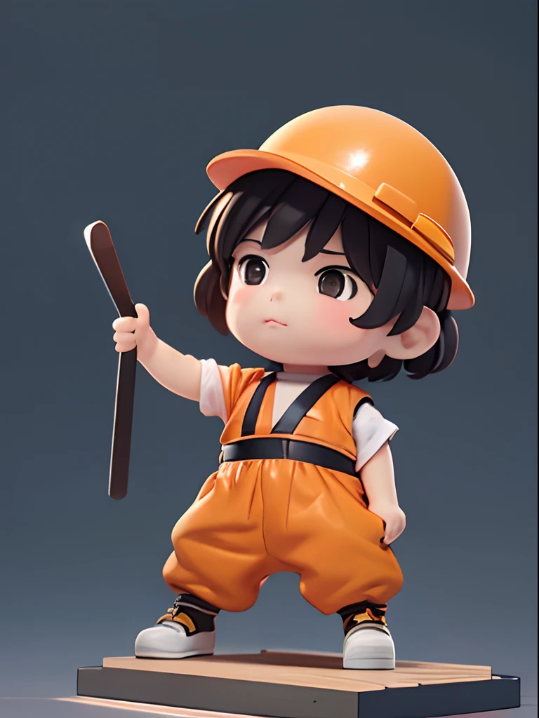 人物: boy, Short brown hair, Black eyes, helmet on,Wearing a construction worker's uniform,Construction worker reflective orange clothing,Lively posture,Different angles, Different Perspectives, Fantastic ladybug style, hat ornament,Steel blocks, Pieces of iron、Steel structure decoration,gear wheel,White background -- 3:2, Character styling,Pop Mart's super cute little boy chubby face, Chinese style, full bodyesbian, Clean background, Studio light, Hyper-detailing,3D, c4dblender,OC renderer, Ultra HD,3d rendered model, a blind box toy, Smooth and delicate, Clean background,a 3D render, Extreme detail, 8K, Extreme clarity, High sharpening, Ray tracing, particle fx, Studio lighting, The Rembrandt effect, HD quality, High-definition color contrast