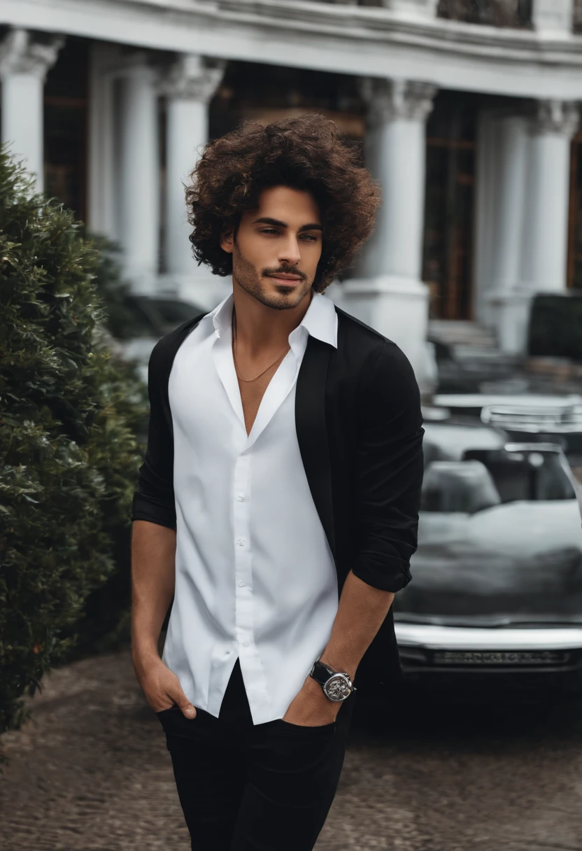 Idade: 24 years Gender: Male Appearance: um jovem alto, com cabelos pretos e olhos pretos intensos. Ele sempre usa um terno preto bem ajustado, matching a white shirt and does not have a tie. His smile is enigmatic and mysterious, conveying a certain indifference to the world around you.