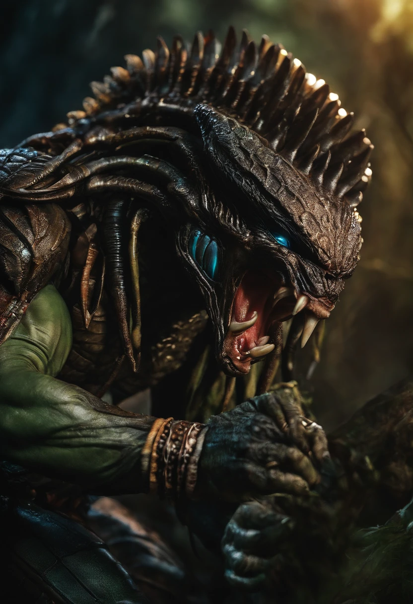 Predator,Clutching the alien in his hand