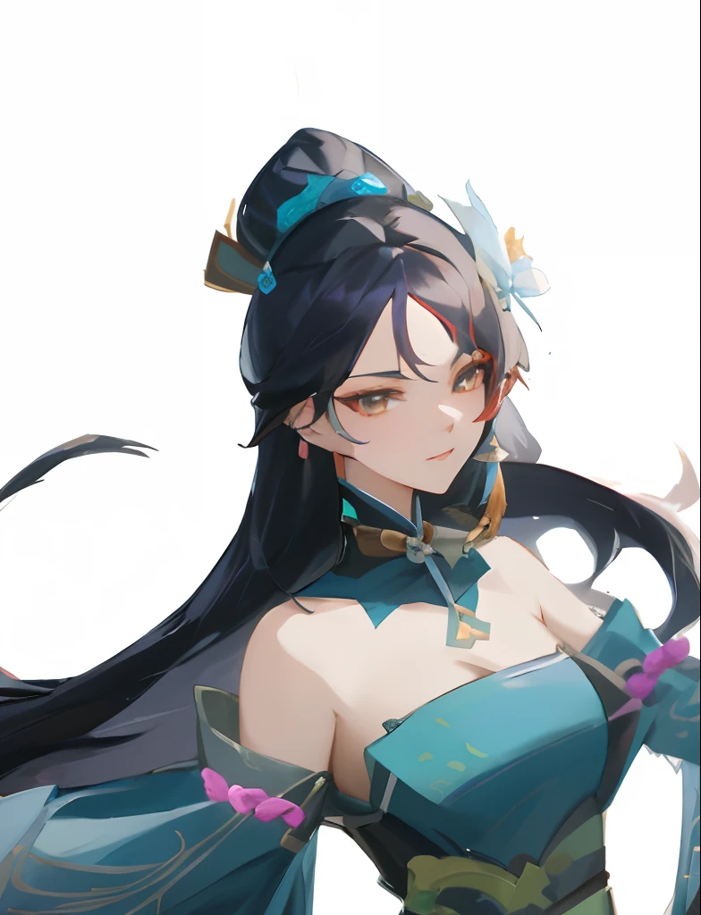 a close up of a woman with long hair wearing a blue dress, onmyoji portrait, zhongli from genshin impact, Keqing from Genshin Impact, heise jinyao, Yun Ling, onmyoji, Ayaka Genshin impact, Onmyoji detailed art, full-body xianxia, made with anime painter studio