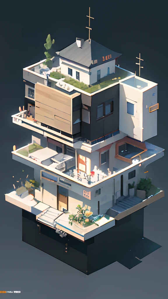Isometric, overlooking 45 degrees, SLG game building, single building, ktv nightclub, gray background, concept art, Octane rendering
