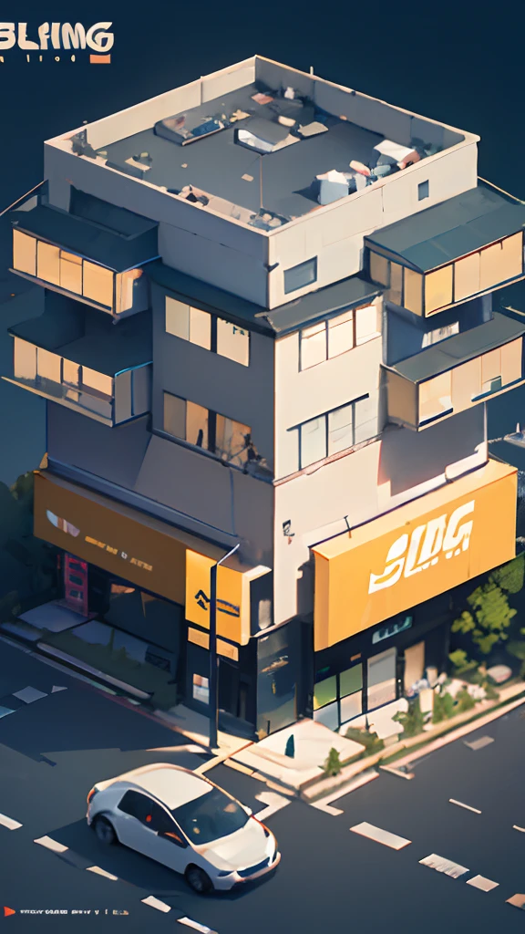 Isometric, overlooking 45 degrees, SLG game building, single building, ktv nightclub, gray background, concept art, Octane rendering