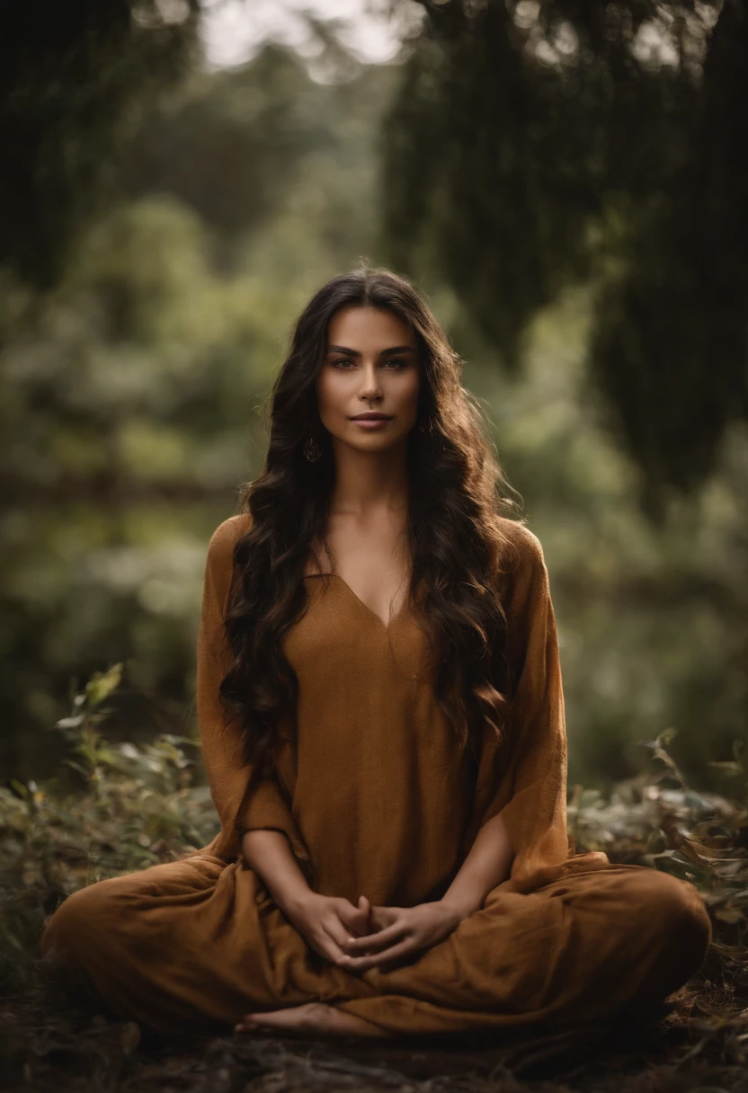 (best quality,highres,realistic:1.37),(cinematic:1.1) figure in (meditation:1.1),(self-conscious reflection),(surrounded by),(natural elements),(lighting symbols:1.1),transmitting the idea of (depth:1.1),(tranquility),(harmony with nature),(serenity:1.1).