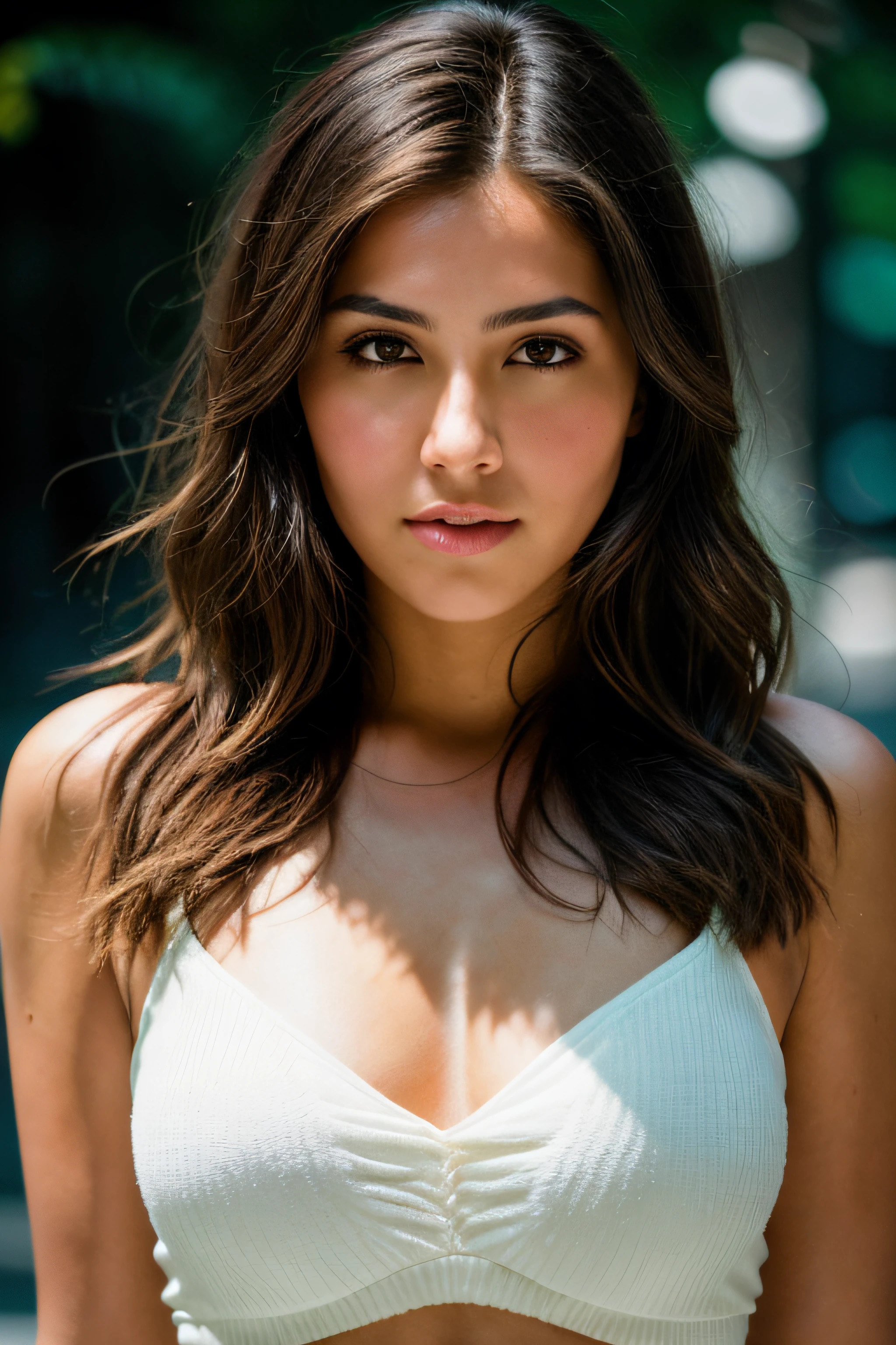 portrait of brunette woman, instagram photo, face portrait, cute face, Cinematic, Photoshoot, Shot on 25mm lens, Depth of Field, Tilt Blur, Shutter Speed 1/1000, F/22, White Balance, 32k, Super-Resolution, Pro Photo RGB, Half rear Lighting, Backlight, Dramatic Lighting, Incandescent, Soft Lighting, Volumetric, Conte-Jour, Global Illumination, Screen Space Global Illumination, Scattering, Shadows, Rough, Shimmering, Lumen Reflections, Screen Space Reflections, Diffraction Grading, Chromatic Aberration, GB Displacement, Scan Lines, Ambient Occlusion, Anti-Aliasing, FKAA, TXAA, RTX, SSAO, OpenGL-Shader’s, Post Processing, Post-Production, Cell Shading, Tone Mapping, CGI, VFX, SFX, insanely detailed and intricate, hyper maximalist, elegant, dynamic pose, photography, volumetric, ultra-detailed, intricate details, super detailed, ambient --uplight --v 4 --q 2