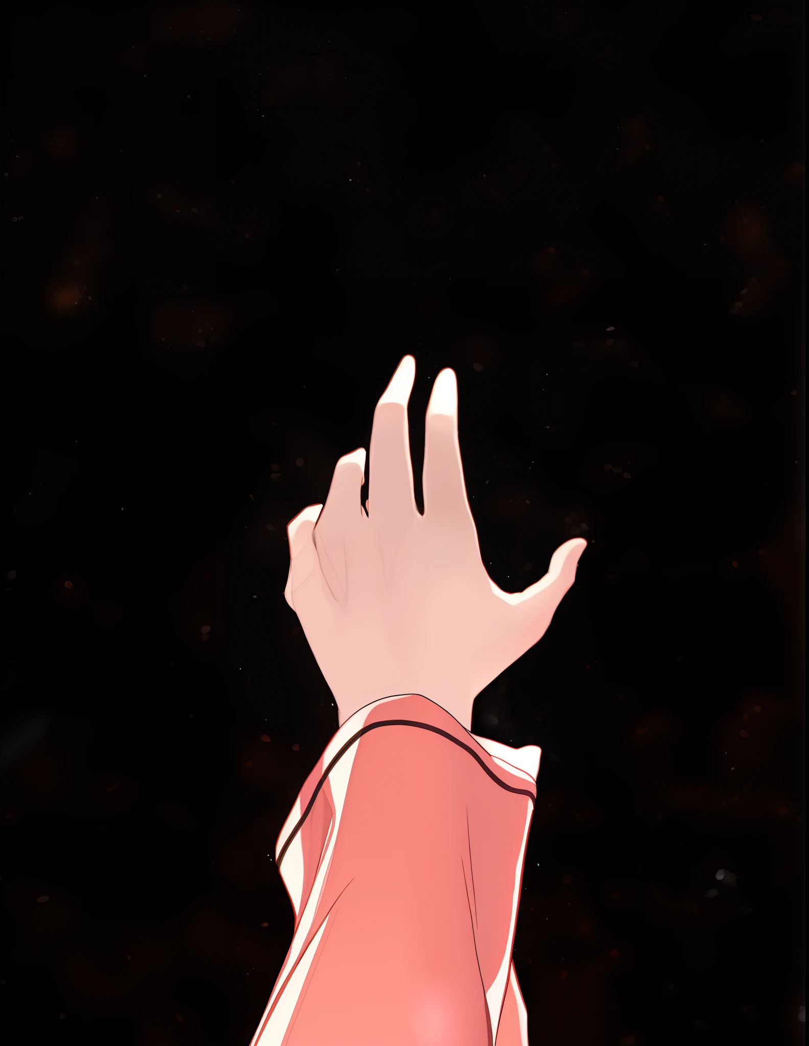 Someone reached out and touched it, Grab a galaxy, hands reaching for her, glowing hands, Raise Hand, hands straight down, with index finger, heavy gesture style closeup, coherent hands, hand instead of a face, Holding a galaxy, hand in the air, author:New Art, open hand, crying and reaching with her arm