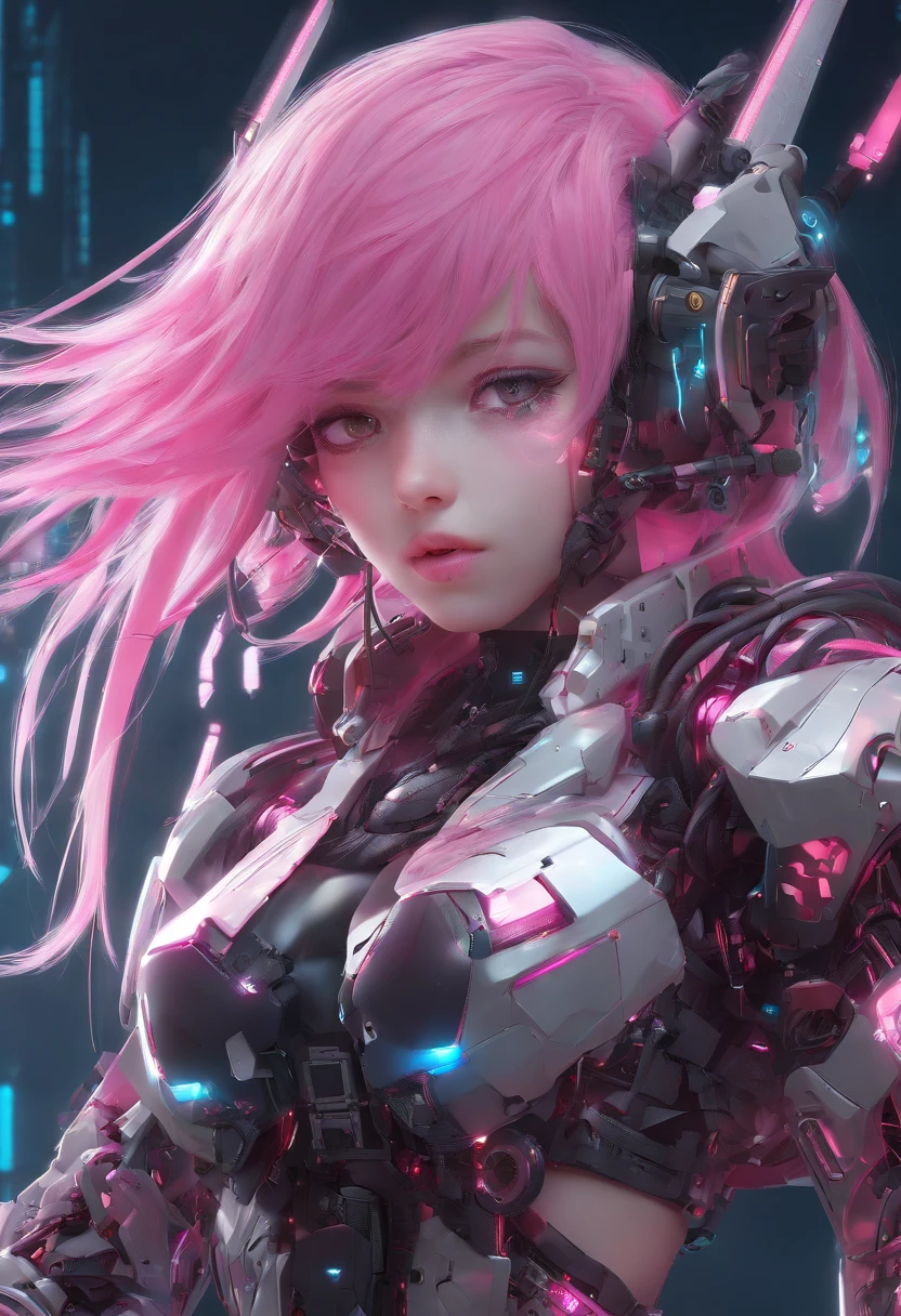long pink  hair，anime girl with a sword in her hand, wlop and krenz cushart, Best anime 4k konachan wallpaper, Detailed digital anime art, 4k highly detailed digital art, highly detailed anime, 8K high quality detailed art, Anime art wallpaper 4 K, Anime art wallpaper 4k, krenz cushart and wenjun lin
