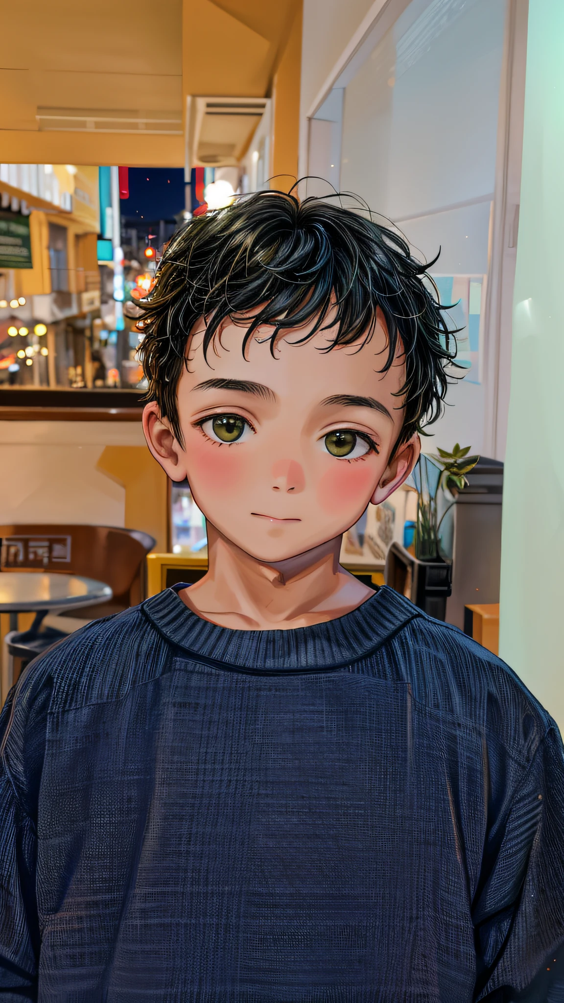 Foto RAW, A portrait photo of a 7-year-old boy in casual clothes, noche, calle de la ciudad (piel muy detallada: 1.2), 8k uhd, dslr, soft illuminaotion, alta calidad, movie grain, Fujifilm XT3