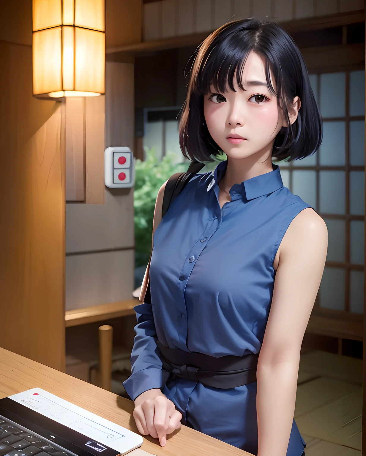 The face blushes、Ashamed、closes mouth、looking downwards、Arms down、Mojimoji、Don't draw anything in front of you
