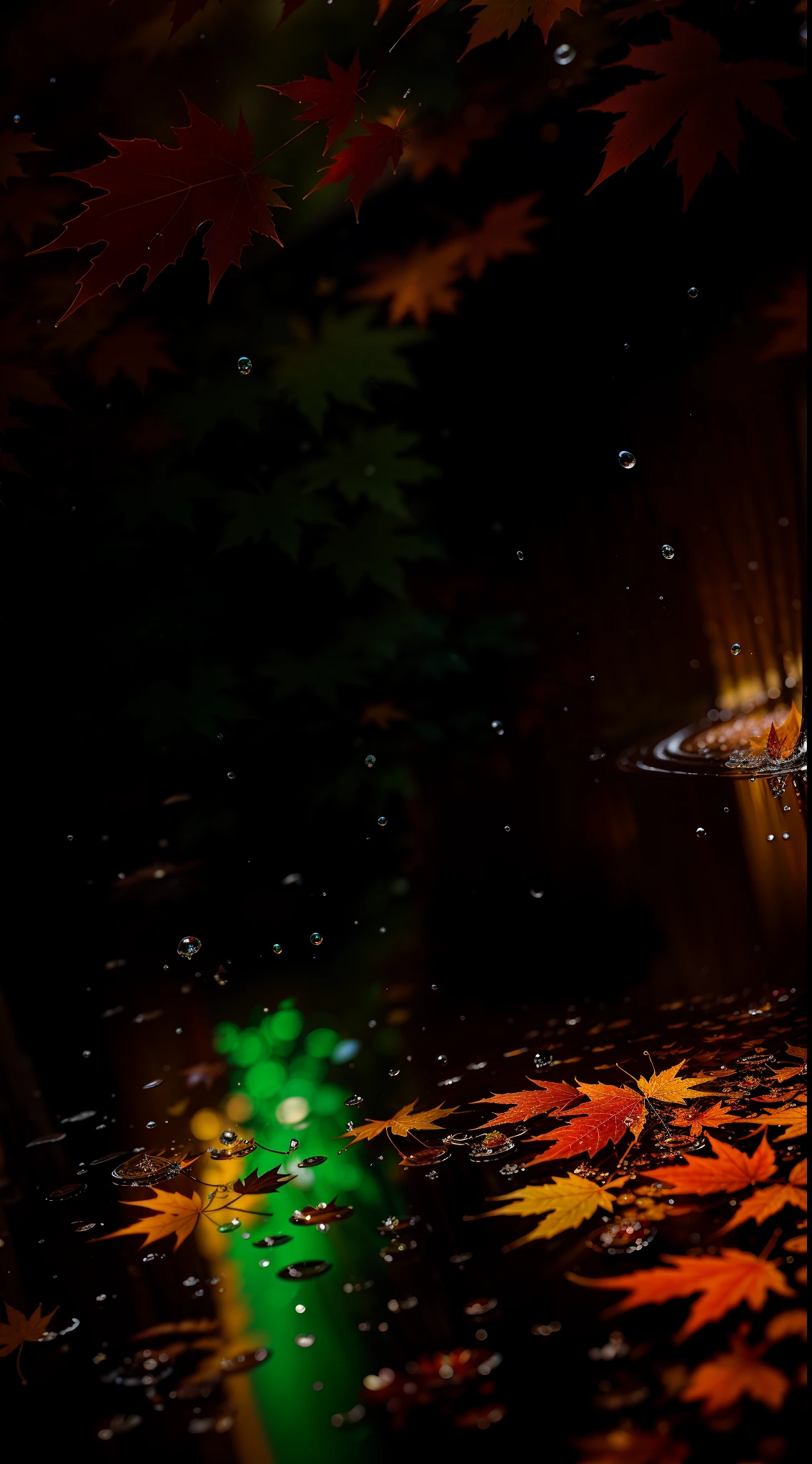 Photo of maple leaves and raindrops, Romantic landscape style, canon eos 5d mark iv, Sunny impressionism, Traditional Vietnamese, The reflection of soda, High quality photos - AR-v 5
