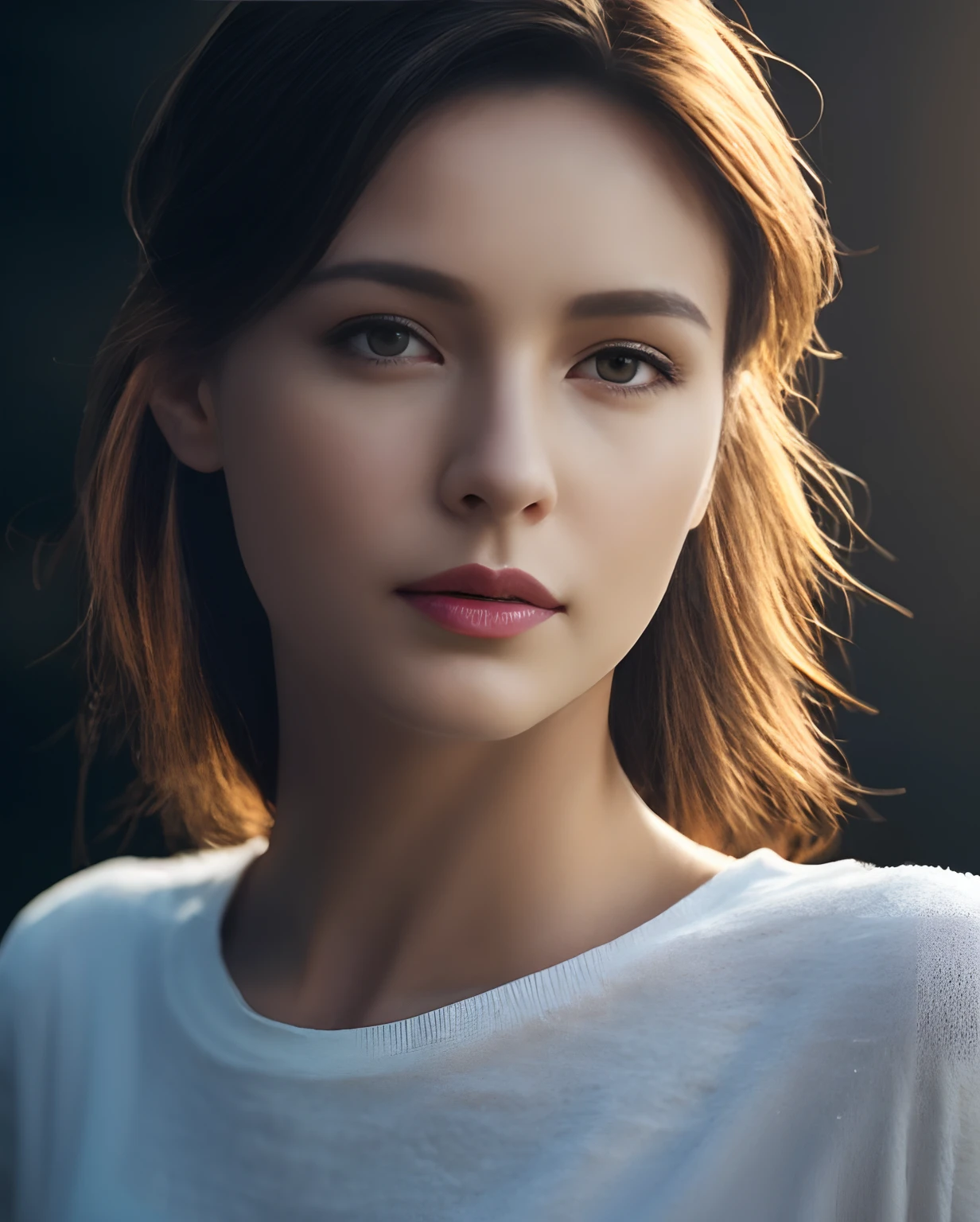 dressed, (photo realistic:1.4), (hyper realistic:1.4), (realistic:1.3), (smoother lighting:1.05), (increase cinematic lighting quality:0.9), 32K, 1girl,20yo girl, realistic lighting, backlighting, light on face, ray trace, (brightening light:1.2), (Increase quality:1.4), (best quality real texture skin:1.4), finely detailed eyes, finely detailed face, finely quality eyes, (tired and sleepy and satisfied:0.0), face closeup, t-shirts, (Increase body line mood:1.1), (Increase skin texture beauty:1.1)