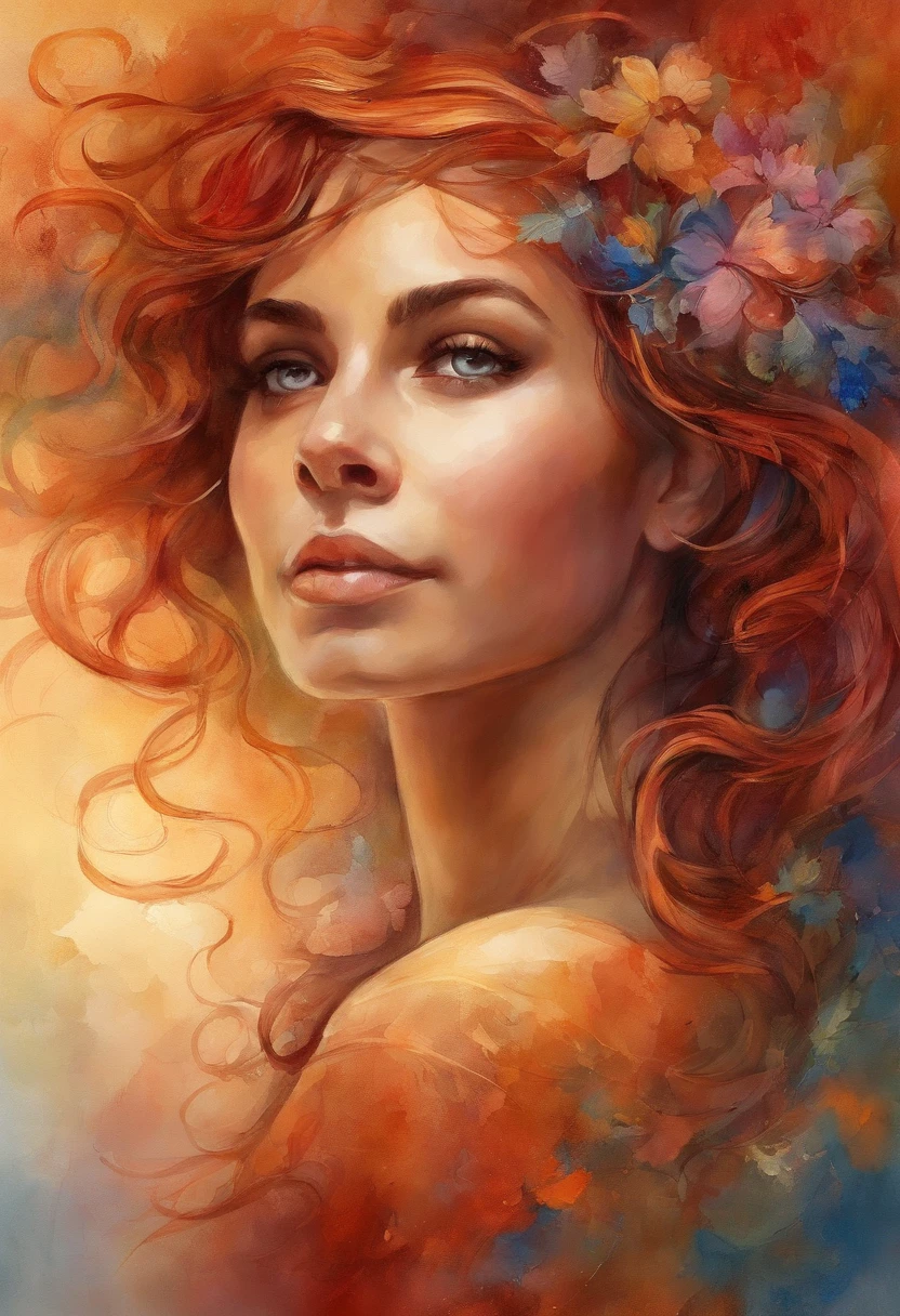 obra-prima, melhor qualidade, filme ainda, 1girl, garota nuvem, floating into the sky, close-up, brilhante, feliz, Soft lighting and Warm, sun sunset, (Sparks: 0,7),enorme conjunto de nuvens em espiral,elfa anime de cabelos vermelhos,staff raised towards the spiral,menina vista de perfil ,