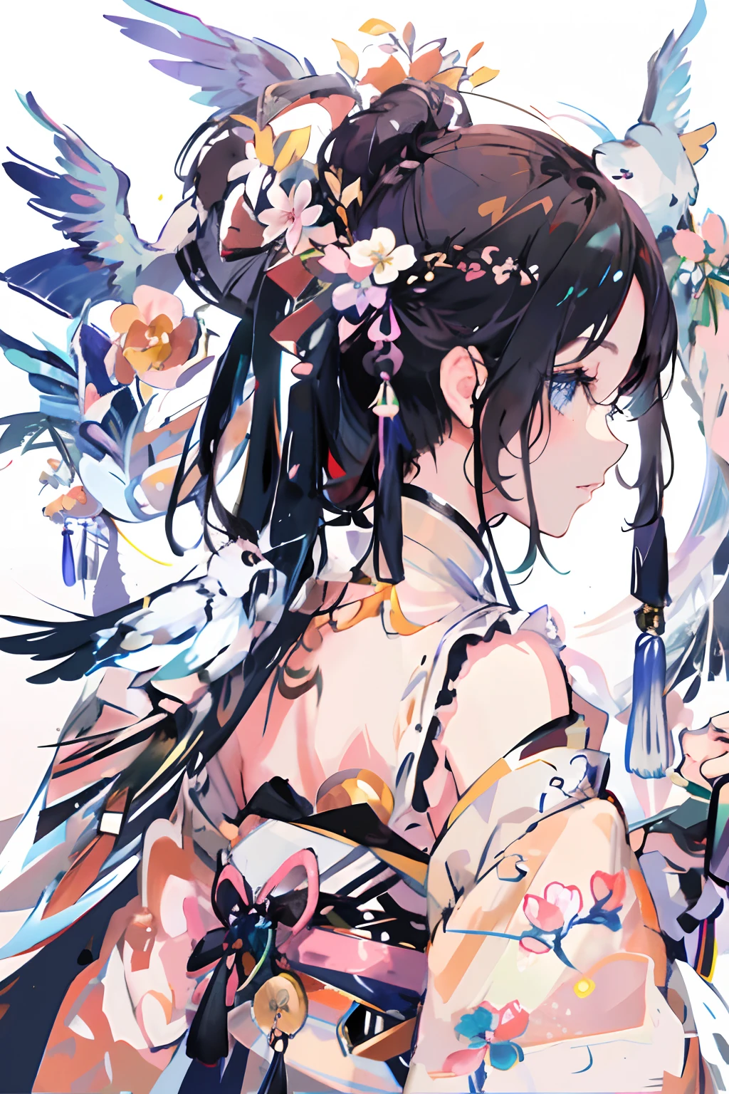 anime girl with a bird in her hair and a bird in her hair, detailed digital anime art, anime art wallpaper 4 k, anime art wallpaper 4k, anime art wallpaper 8 k, digital anime illustration, anime style 4 k, beautiful anime artwork, a beautiful artwork illustration, anime styled digital art, 4k detailed digital art, digital anime art, anime style illustration