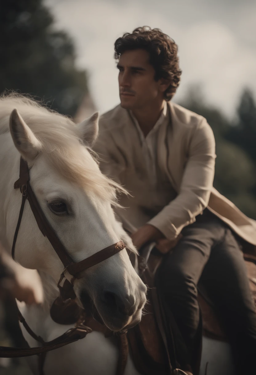 The one who could be Alejandro Fernández's twin brother on top of a unicorn in the middle of a square