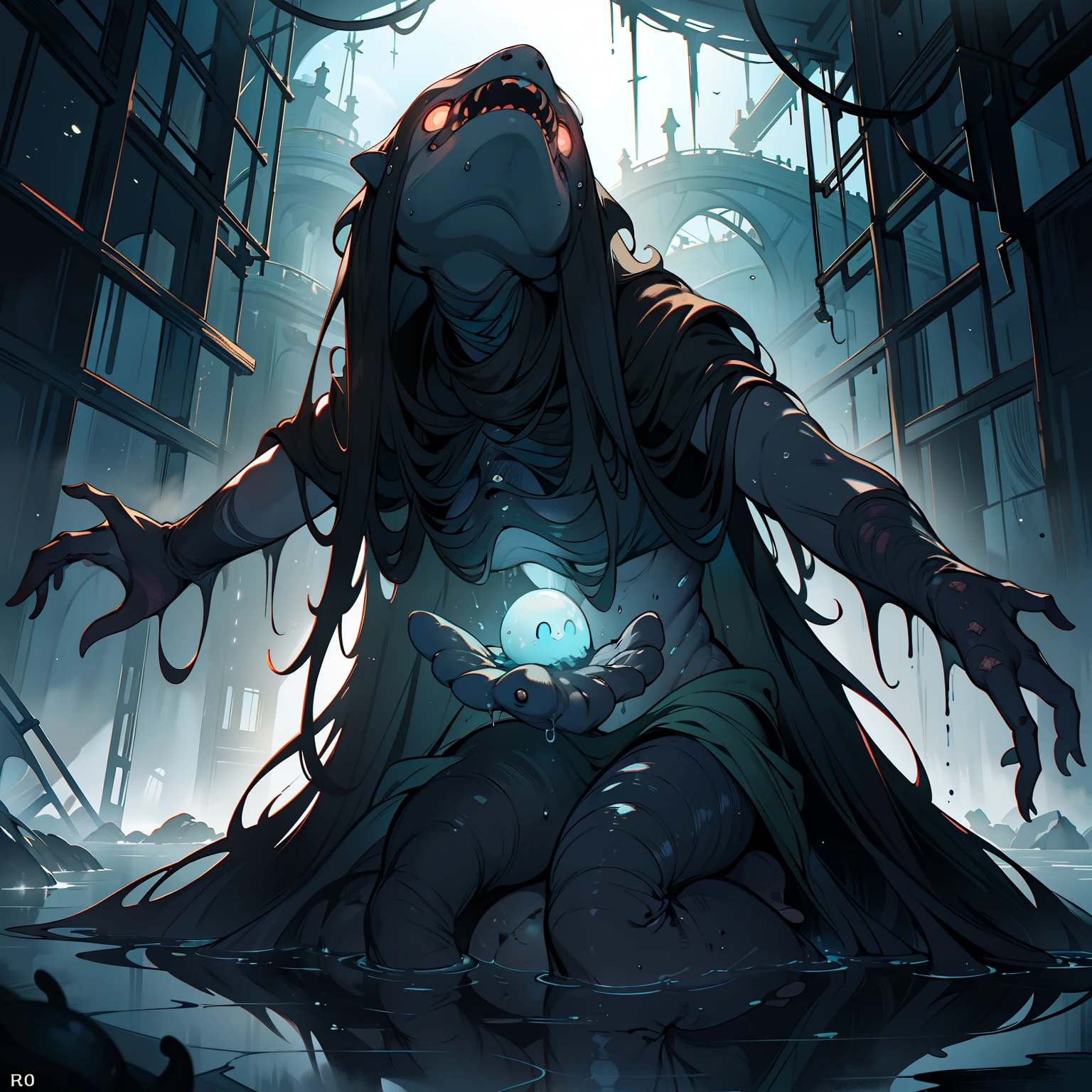 (best quality,4k,8k,highres,masterpiece:1.2),ultra-detailed,(realistic,photorealistic,photo-realistic:1.37),horror,concept artists,deep sea, monstrous creatures, eerie atmosphere, dark and foreboding, slimy tentacles, entwined victims, terrified expressions, underwater scene, low key lighting, vibrant colors, menacing presence, intricate details, surreal composition, otherworldly, disturbing, psychological suspense