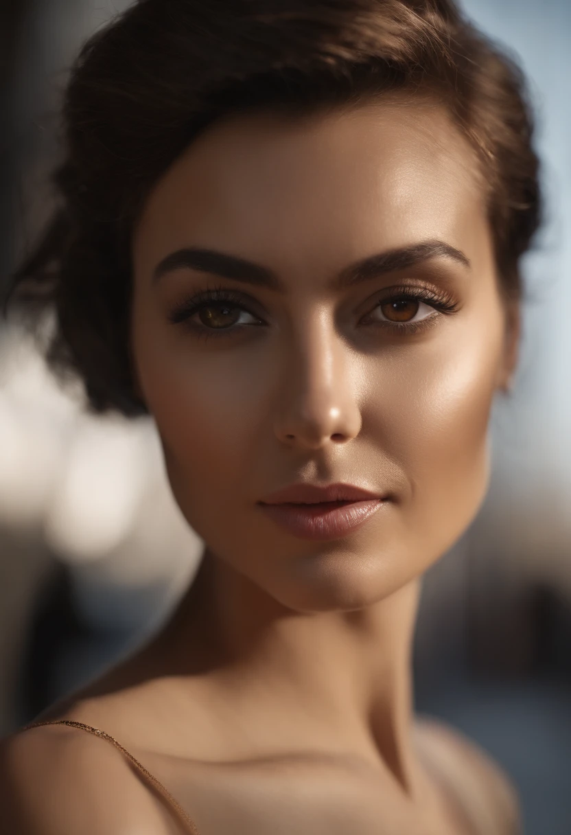 [beautiful woman with short hair, black hair, slanted eyes, symmetrical face, brown eyes ], Cinematic, Photoshoot, Shot on 25mm lens, Depth of Field, Tilt Blur, Shutter Speed 1/1000, F/22, White Balance, 32k, Super-Resolution, Pro Photo RGB, Half rear Lighting, Backlight, Dramatic Lighting, Incandescent, Soft Lighting, Volumetric, Conte-Jour, Global Illumination, Screen Space Global Illumination, Scattering, Shadows, Rough, Shimmering, Lumen Reflections, Screen Space Reflections, Diffraction Grading, Chromatic Aberration, GB Displacement, Scan Lines, Ambient Occlusion, Anti-Aliasing, FKAA, TXAA, RTX, SSAO, OpenGL-Shader’s, Post Processing, Post-Production, Cell Shading, Tone Mapping, CGI, VFX, SFX, insanely detailed and intricate, hyper maximalist, elegant, dynamic pose, photography, volumetric, ultra-detailed, intricate details, super detailed, ambient –uplight –v 4 –q 2