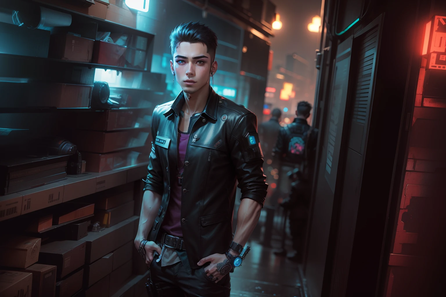Change background cyberpunk handsome boy, realistic face,