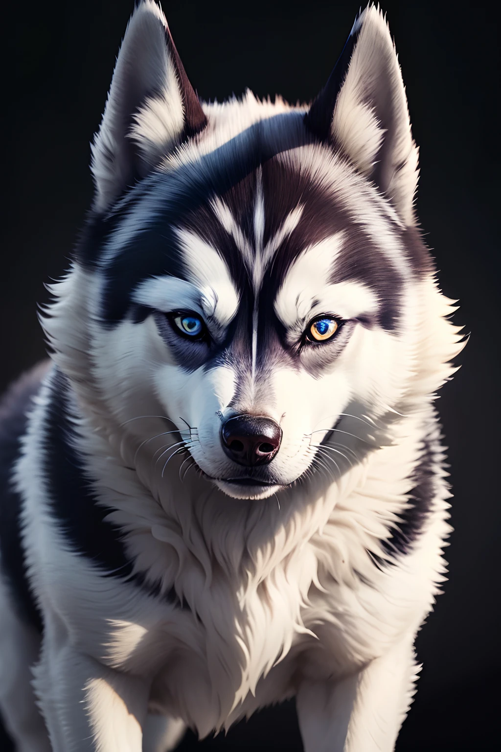A husky,Wise eyes,commerciaphotography,solid black background