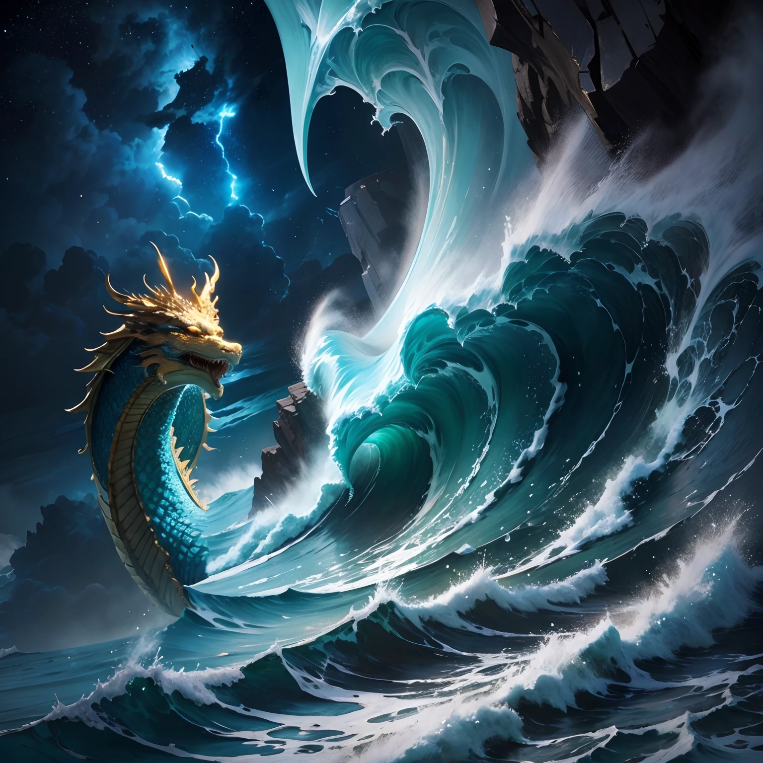 Golden Dragon Ascending into the Sky