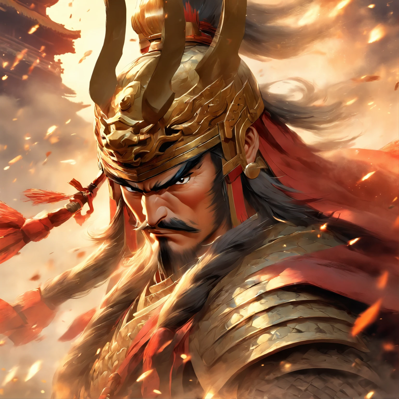 A close up of a man in armor with a sword - SeaArt AI