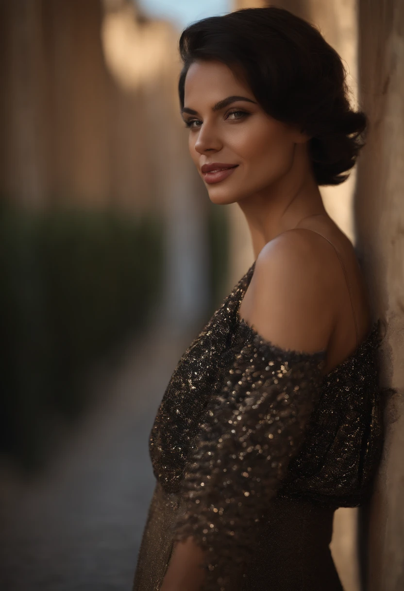 [beautiful woman with short hair, black hair, slanted eyes, symmetrical face, brown eyes ], Cinematic, Photoshoot, Shot on 25mm lens, Depth of Field, Tilt Blur, Shutter Speed 1/1000, F/22, White Balance, 32k, Super-Resolution, Pro Photo RGB, Half rear Lighting, Backlight, Dramatic Lighting, Incandescent, Soft Lighting, Volumetric, Conte-Jour, Global Illumination, Screen Space Global Illumination, Scattering, Shadows, Rough, Shimmering, Lumen Reflections, Screen Space Reflections, Diffraction Grading, Chromatic Aberration, GB Displacement, Scan Lines, Ambient Occlusion, Anti-Aliasing, FKAA, TXAA, RTX, SSAO, OpenGL-Shader’s, Post Processing, Post-Production, Cell Shading, Tone Mapping, CGI, VFX, SFX, insanely detailed and intricate, hyper maximalist, elegant, dynamic pose, photography, volumetric, ultra-detailed, intricate details, super detailed, ambient –uplight –v 4 –q 2
