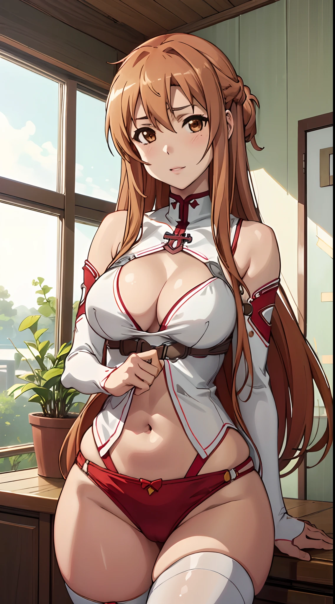 (best quality:1.3), Asuna yuuki, peituda, clivagem, sedutora, sexy, body curvy, bunda grande, peitos grandes,