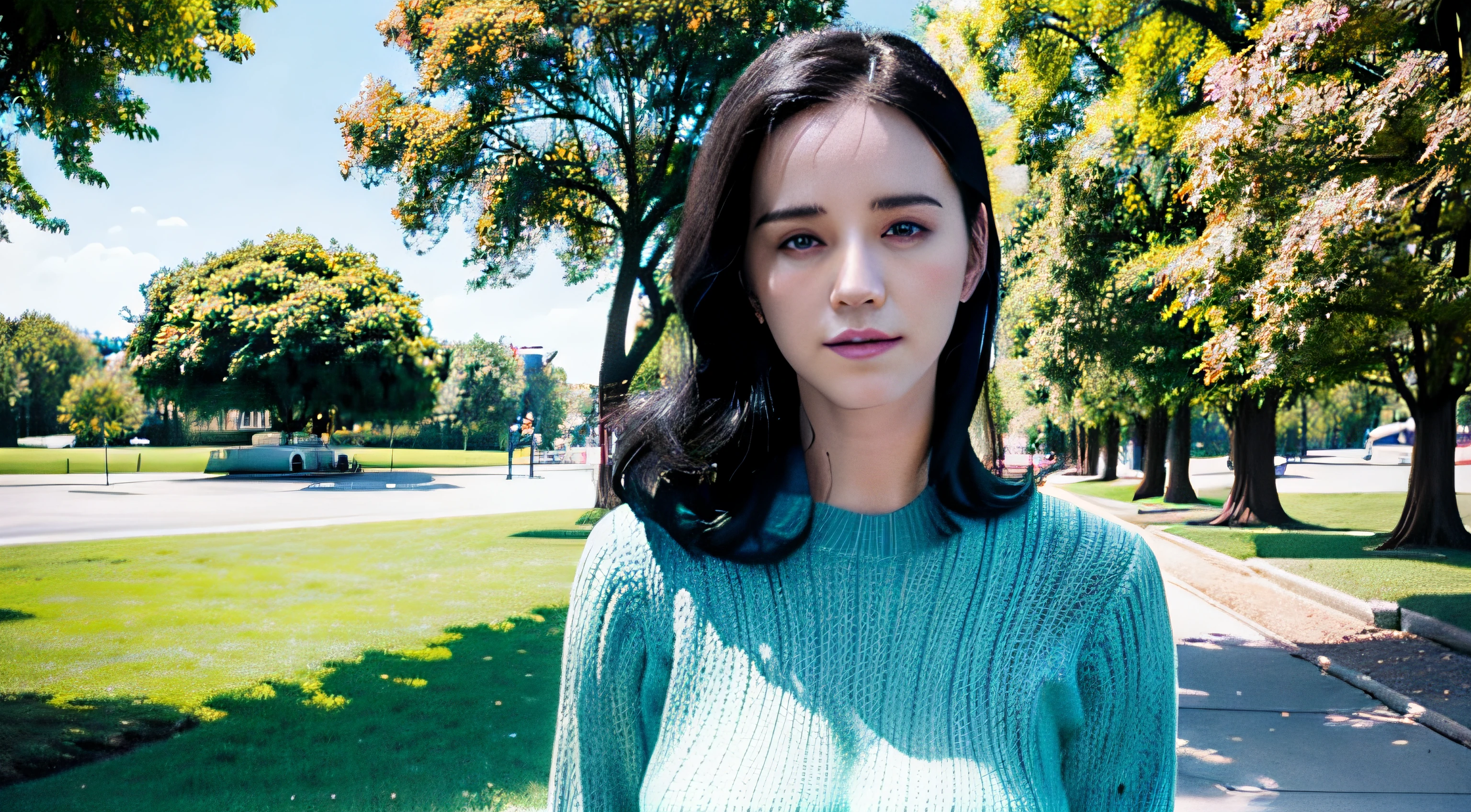 Katy Perry in a sweater, Portrait, Beautiful face, Pretty eyes, Outside, Portrait, Park, Trees, tusk, Eyes open, Ward Awards Photo, Best Quality, Upper body, Jennifer Connelly, nikon d850 film stock photograph 4 kodak 400 camera f1.6 lens rich colors hyper realistic lifelike texture natural lighting trending on artstation cinestill 800, (100mm lens)