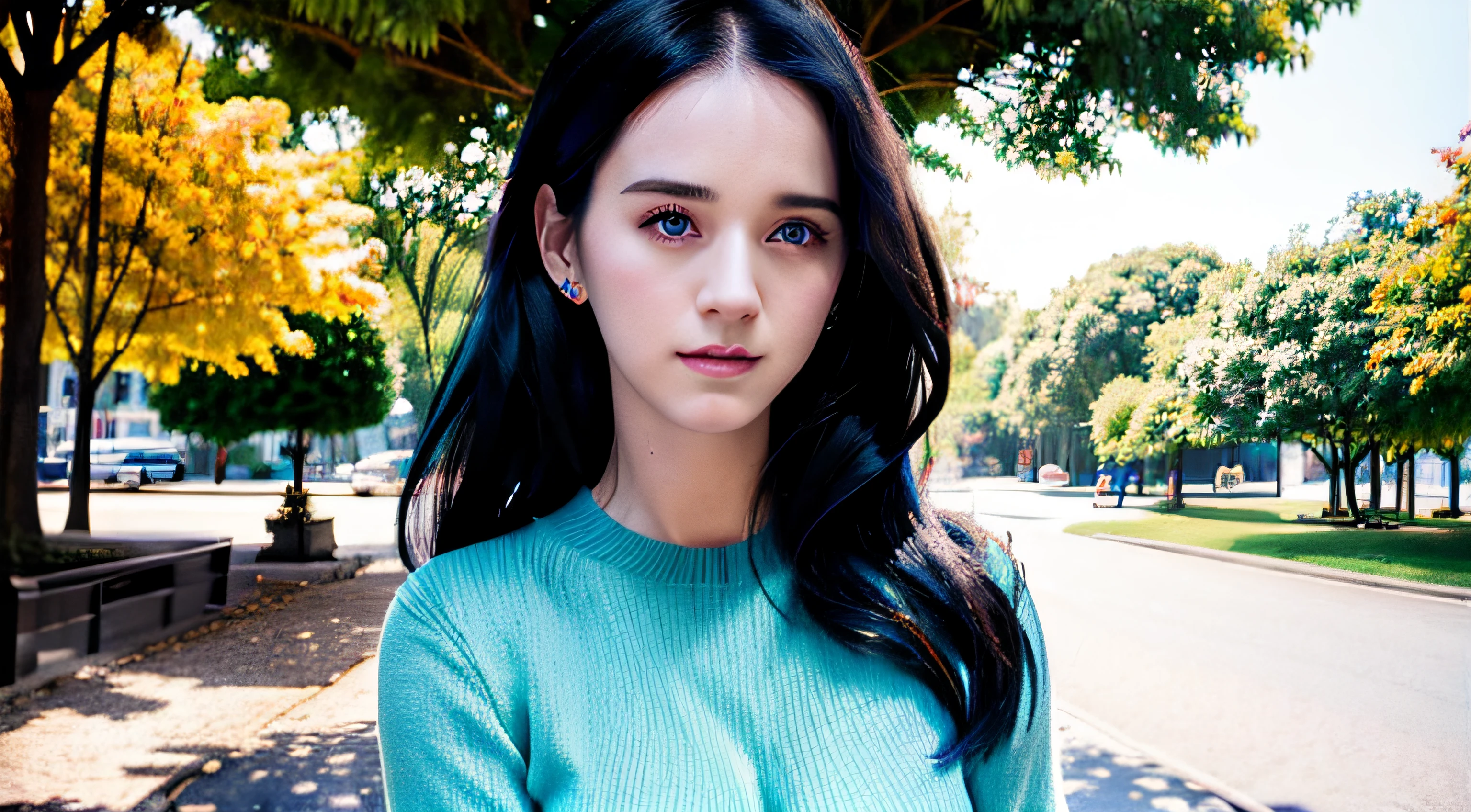 Katy Perry in a sweater, Portrait, Beautiful face, Pretty eyes, Outside, Portrait, Park, Trees, tusk, Eyes open, Ward Awards Photo, Best Quality, Upper body, Jennifer Connelly, nikon d850 film stock photograph 4 kodak 400 camera f1.6 lens rich colors hyper realistic lifelike texture natural lighting trending on artstation cinestill 800, (100mm lens)