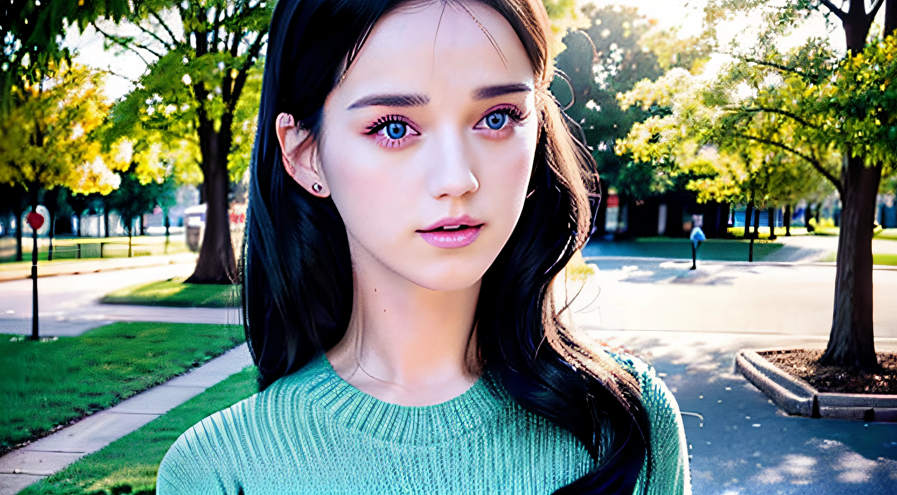 Katy Perry in a sweater, Portrait, Beautiful face, Pretty eyes, Outside, Portrait, Park, Trees, tusk, Eyes open, Ward Awards Photo, Best Quality, Upper body, Jennifer Connelly, nikon d850 film stock photograph 4 kodak 400 camera f1.6 lens rich colors hyper realistic lifelike texture natural lighting trending on artstation cinestill 800, (100mm lens)