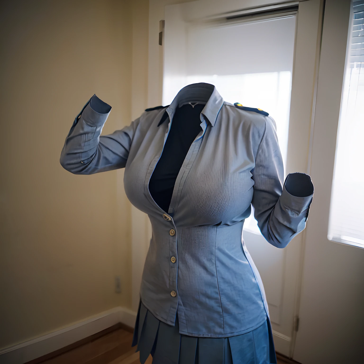 (girls' school uniform),((invisible, no humans:1.5, headless:1.5, handless, legless)), (big breasts:1.7),
(8k, RAW photo, best quality, masterpiece:1.2), (realistic, photo-realistic:1.37),photon mapping, radiosity, ((Hasselblad photography)),physically-based rendering,