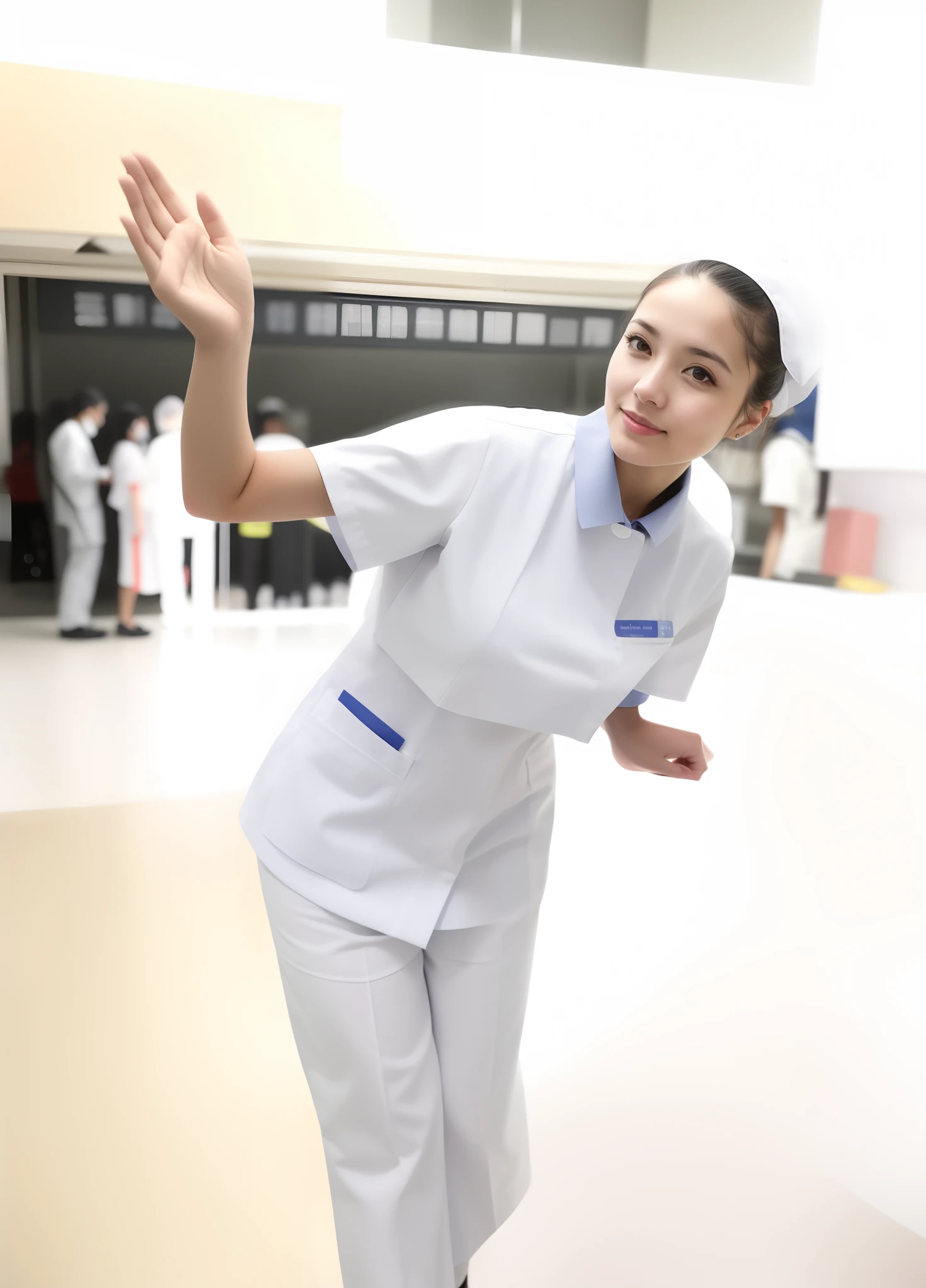 healthcare worker, nurse girl, perfect slim figure，Beautiful face，Stand dignified，fully body photo